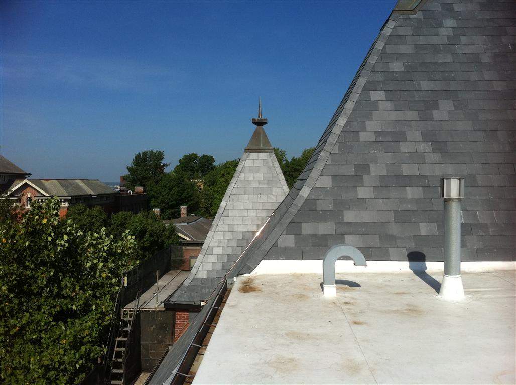Historic Building ROOF REPLACEMNT with GAF TruSlate  on steep slop and Versico 60mil TPO on flat roof by Gorilla Exteriors Contracting, LLC