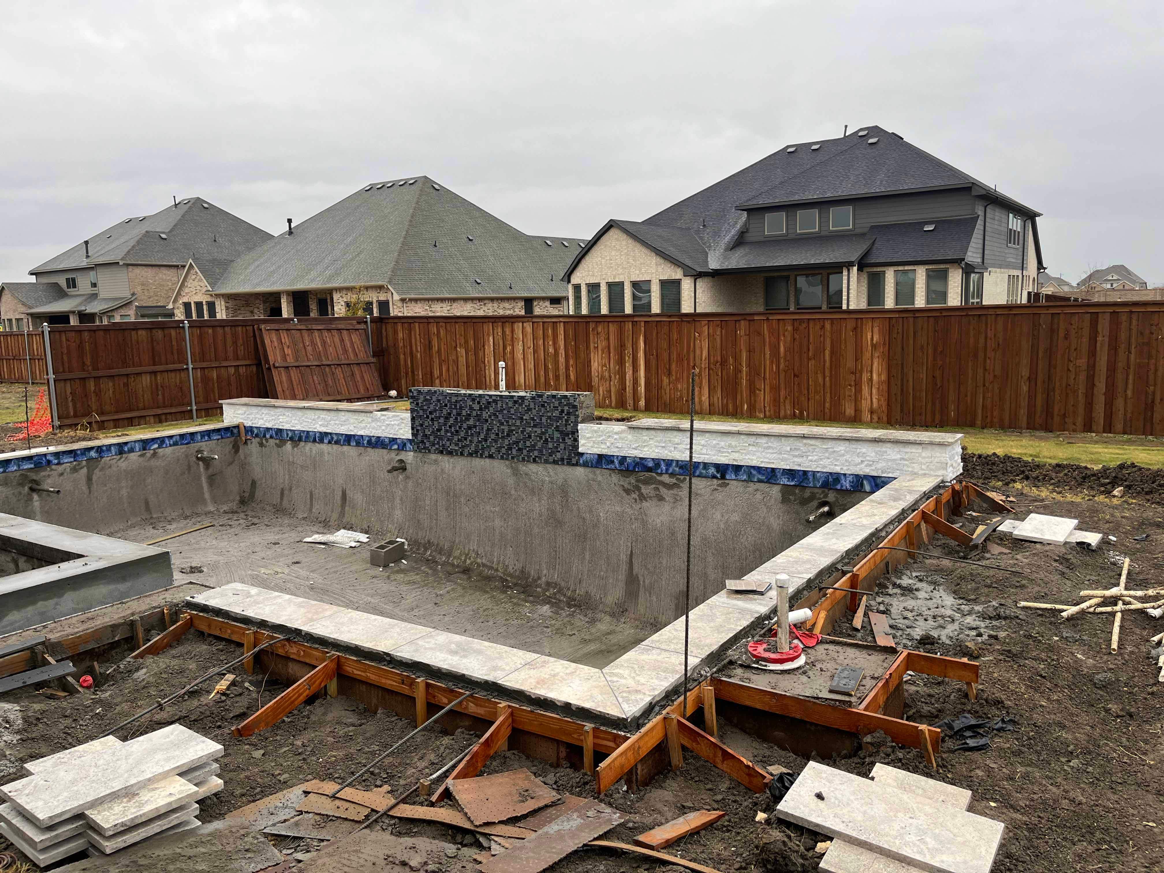 Geometric Pool with Raised Spa, Fire Pit and Pergola by Pinnacle Pools and Spas - DFW