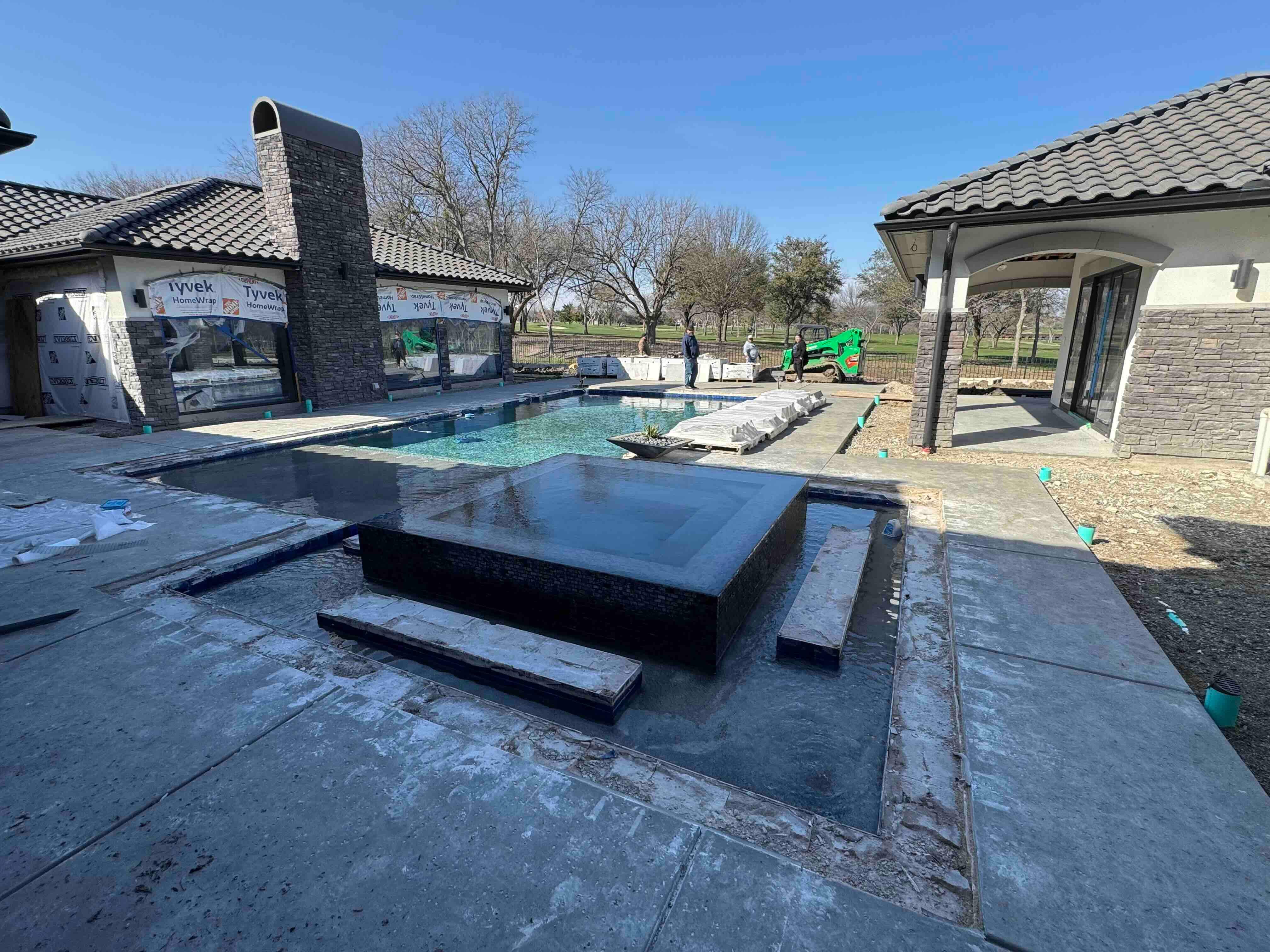 Modern Geometric Pool with Raised Spa and Glass Tile by Pinnacle Pools and Spas - DFW