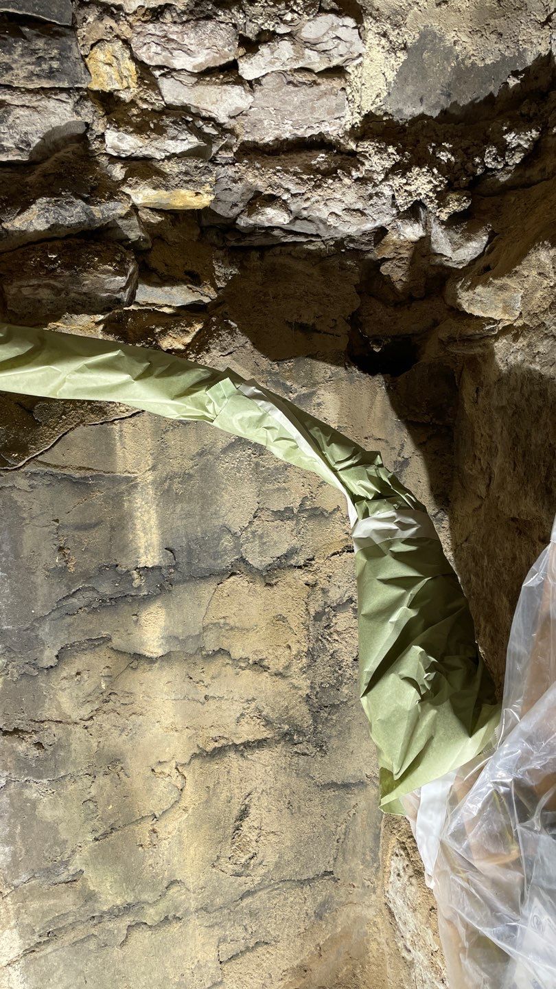 Parge Coating Drew's Stone Foundation by Waterproofing Northeast