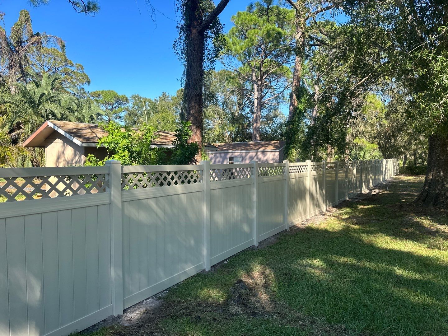 Vinyl Fence Installation using 6Ft Tan Vinyl Privacy Fence with Lattice Top by Asap fence and gates, LLC