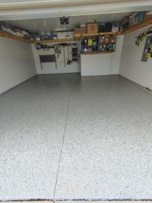 Decorative Chip Garage Concrete Coating Installation in Sioux Falls