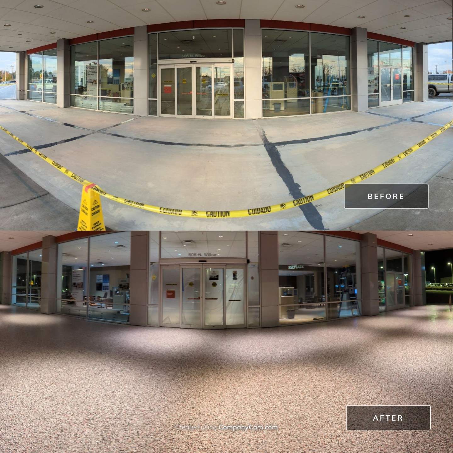Commercial Floor Transformation using Domino w/ 5% Cherry Bomb Red  by Croc Coatings, LLC