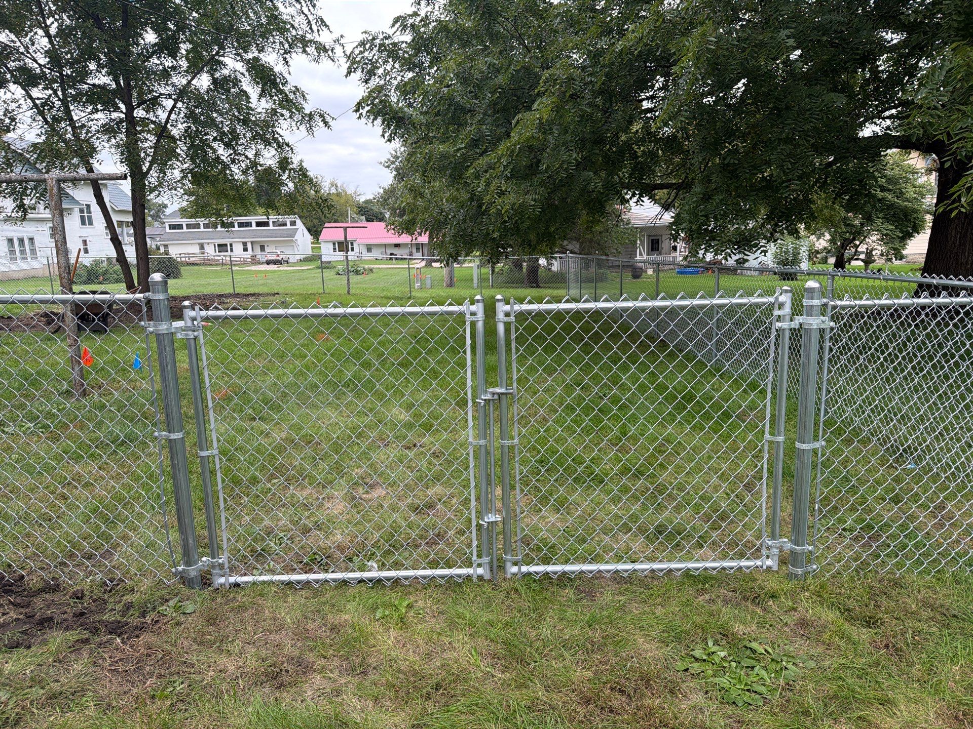 Tripoli Residential Galvanized Chain Link Fence with Double Gates by Perfect Picket Fence and Stain