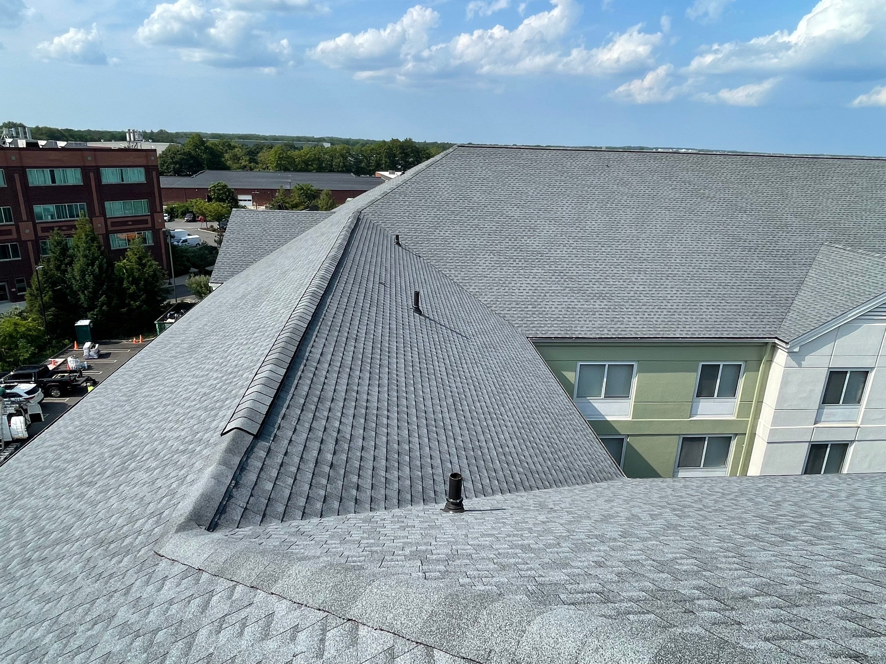 Commercial Roofing Installation using GAF Timberline / New Gutters and Downspouts by All Site Roofing