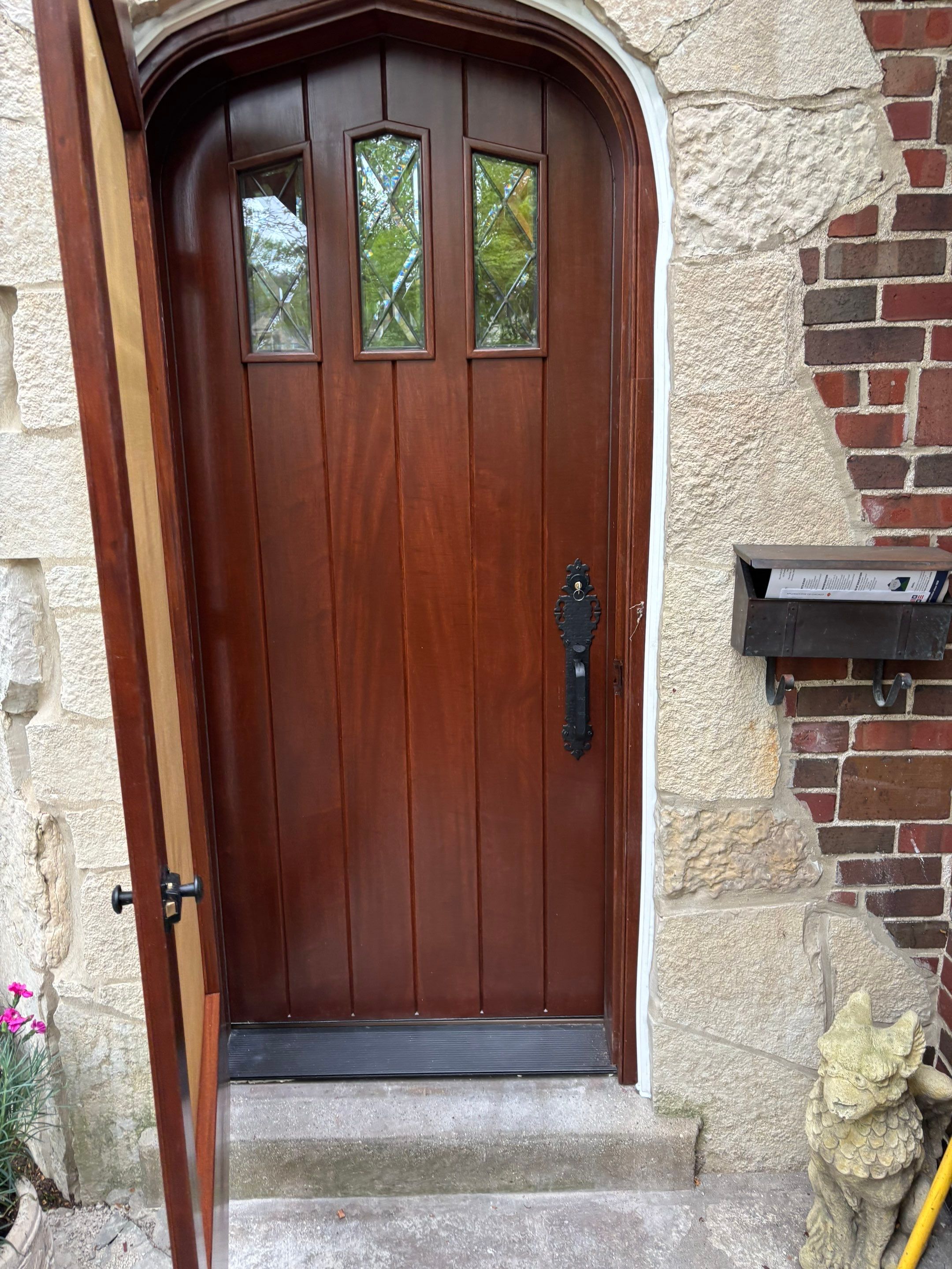 Custom Arched Wood Entry Door with Diamond Glass Replacement in Wilmette by Great American Exteriors