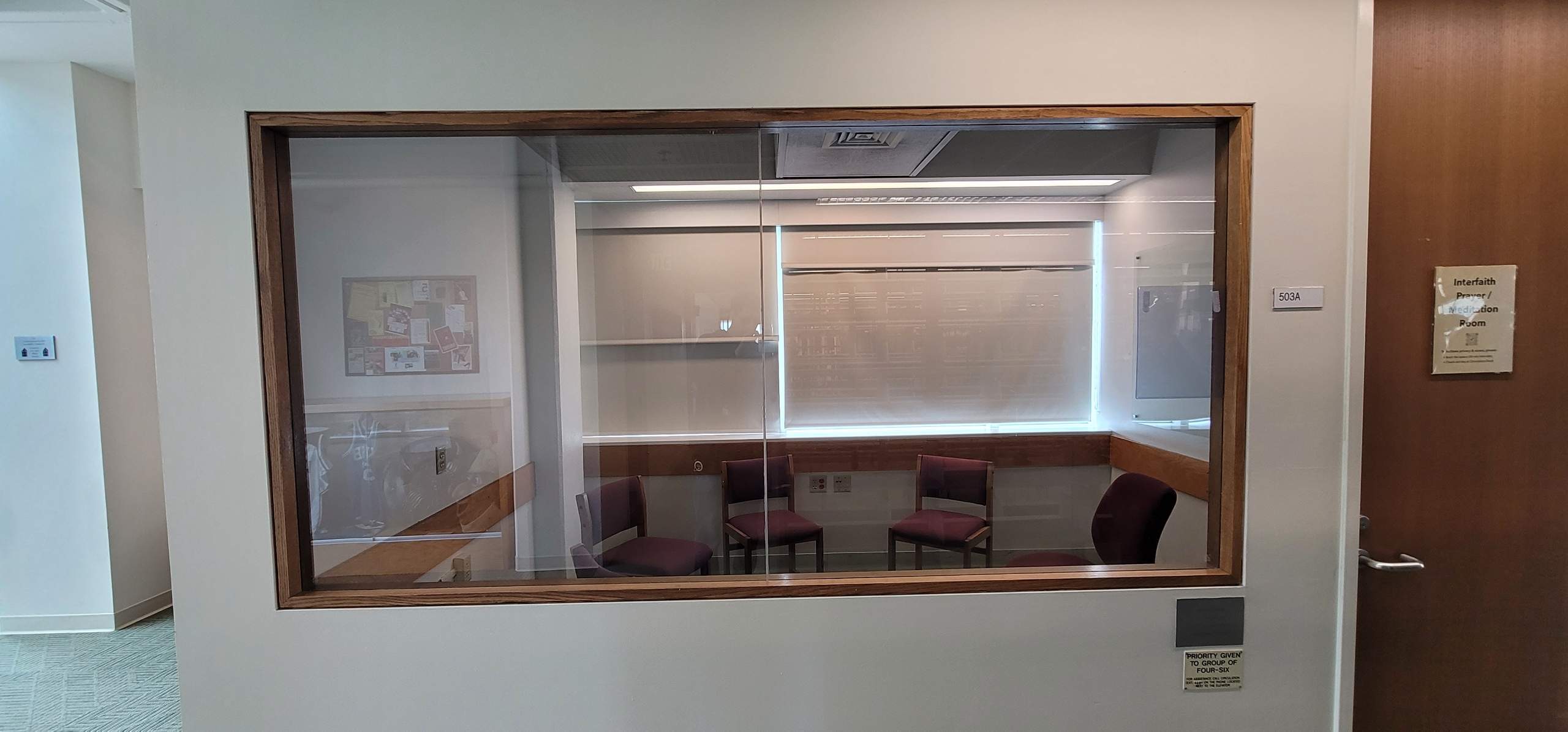 Interior Privacy Film Installation for IUSB Office Partition Window by Hayes Design co