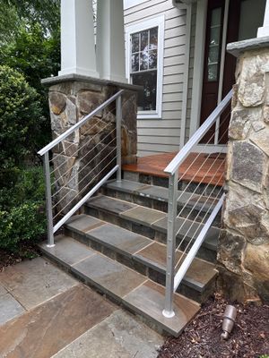Custom Stone Porch Steps with Modern Cable Railing in Falls Church