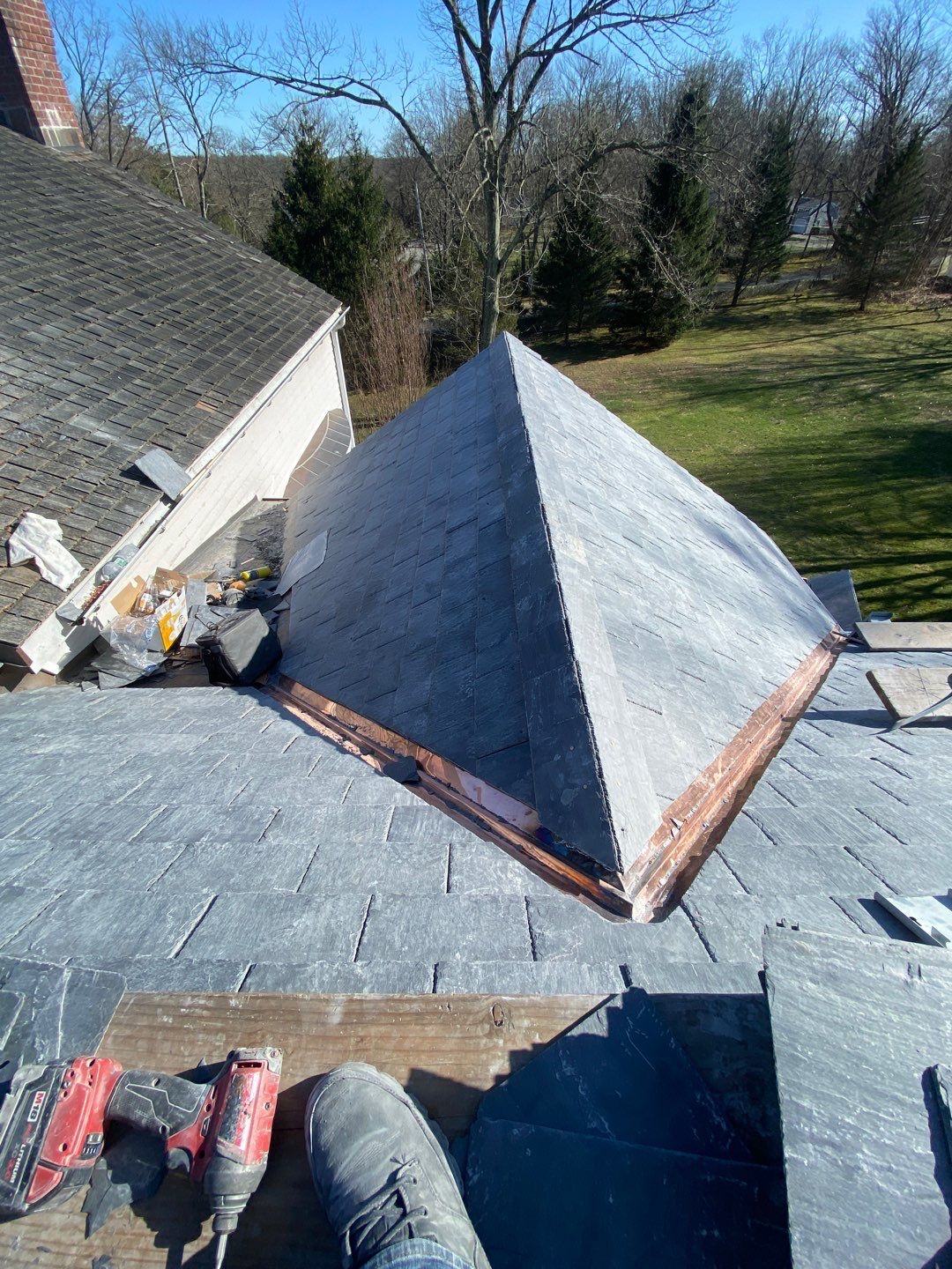 Residential Roofing Installation using Vermont Slate by A Plus Exterior