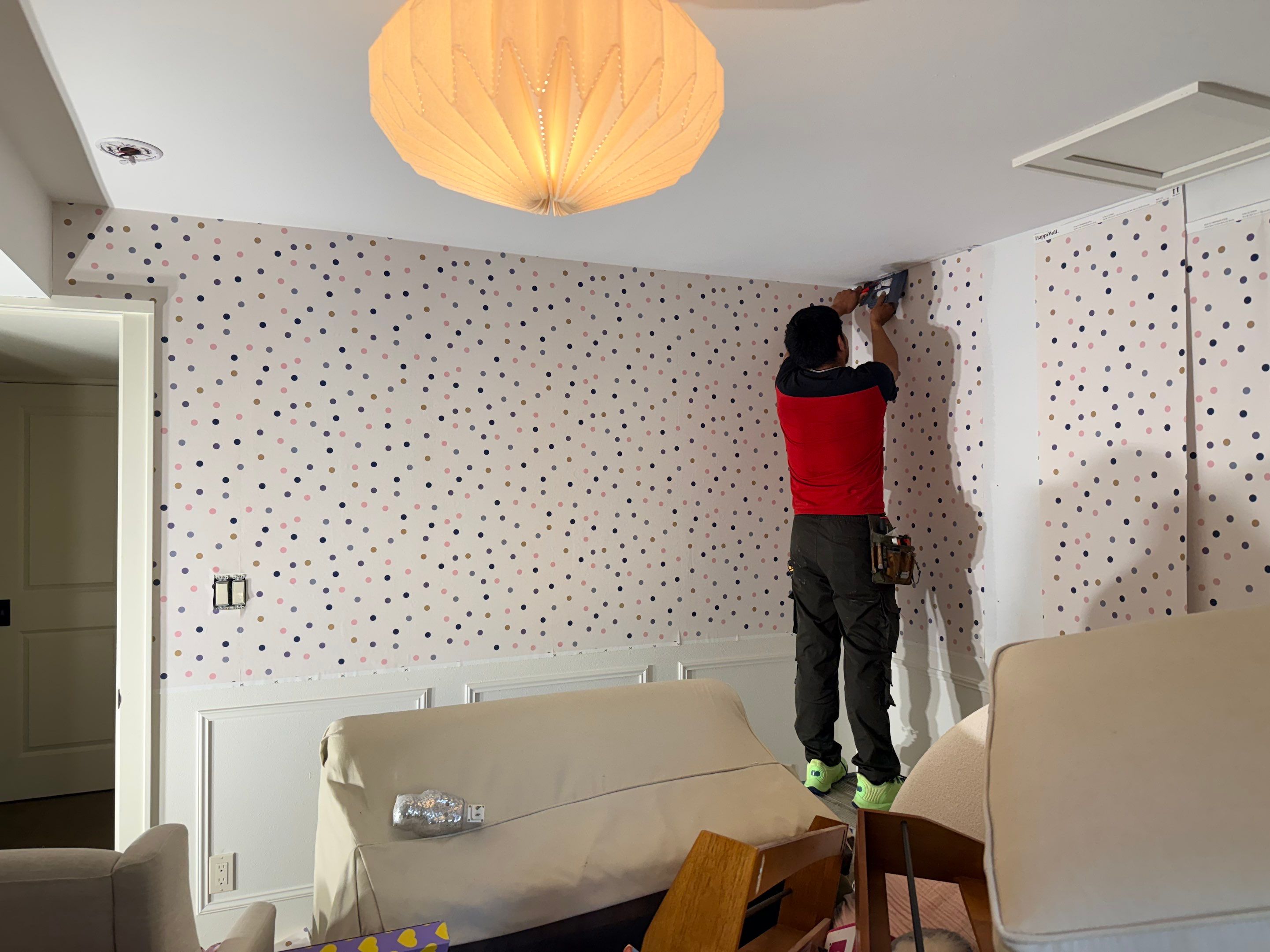 Sioux Falls Interior Painting with Custom Wainscoting and Decorative Wallpaper by Select Painting, Coatings & Garage Cabinets