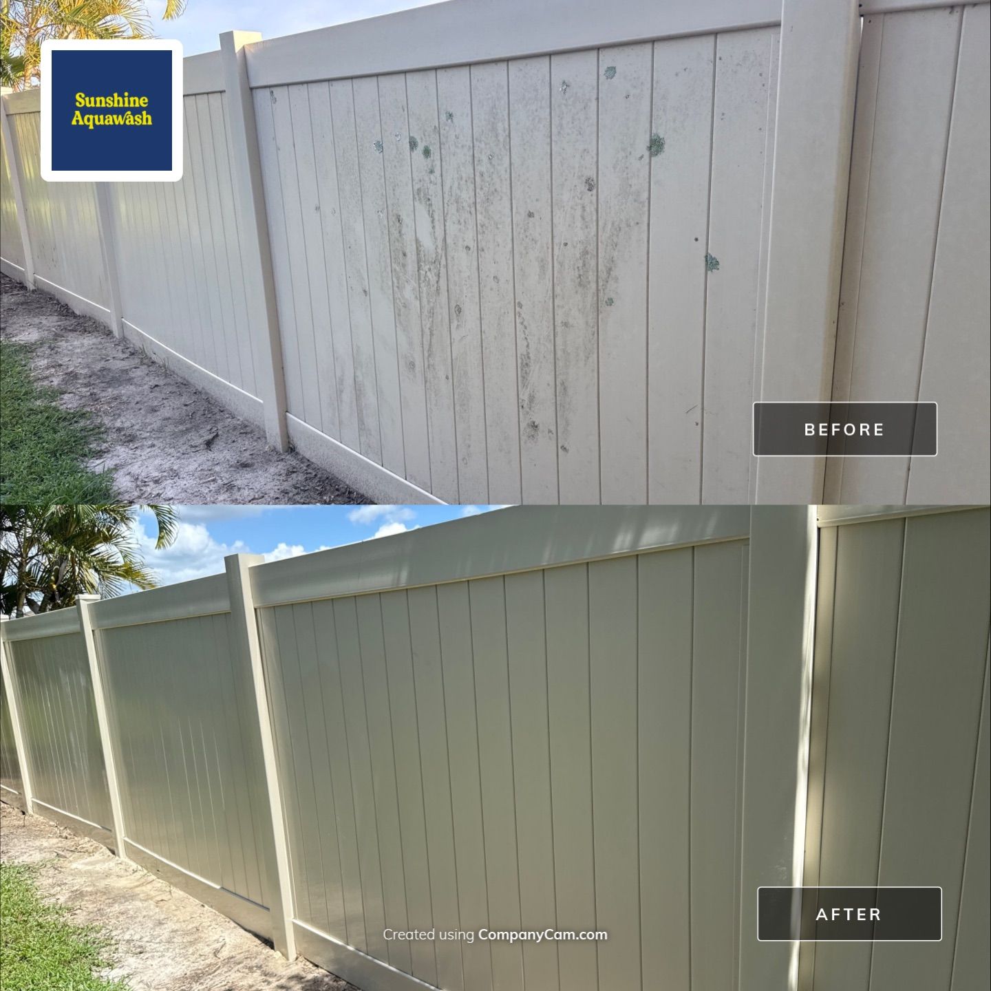 2-Story Stucco House Wash & Tan Vinyl Fence Cleaning | Sheffield Glen Palmetto, FL by Sunshine AquaWash