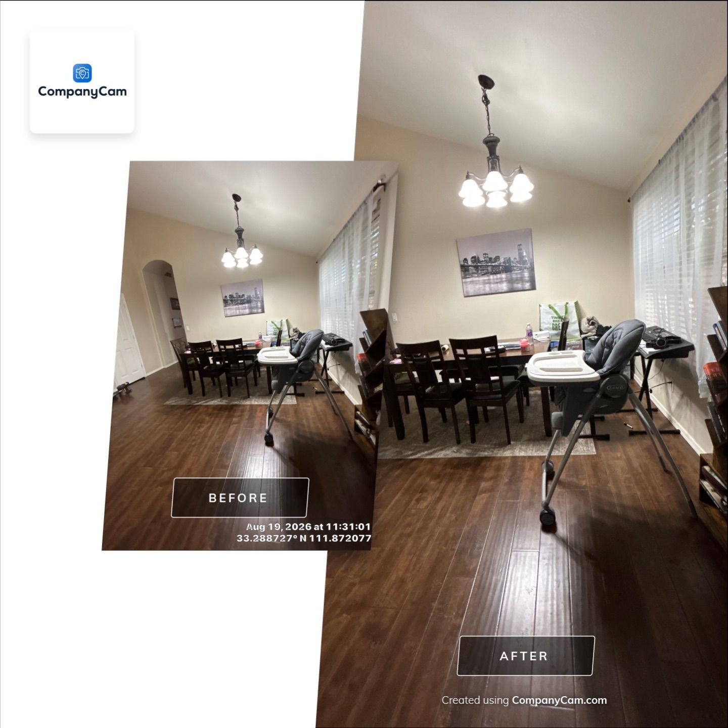 Dark Wood Laminate Flooring Installation for Chandler Dining Room by CompanyCam Sales Demo
