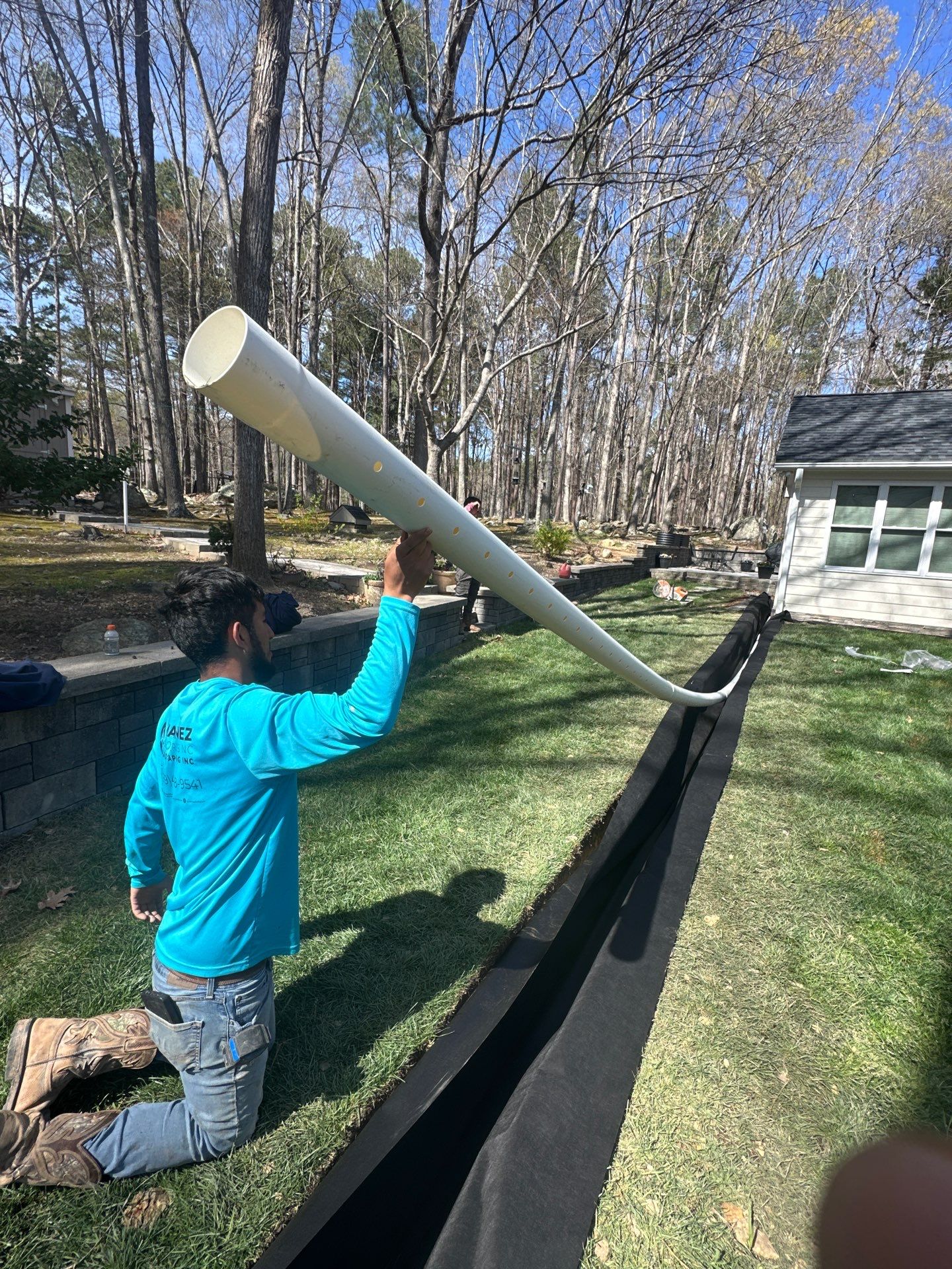 Foundation drainage system in Durham by Martinez Brother’s Nc Landscaping Inc