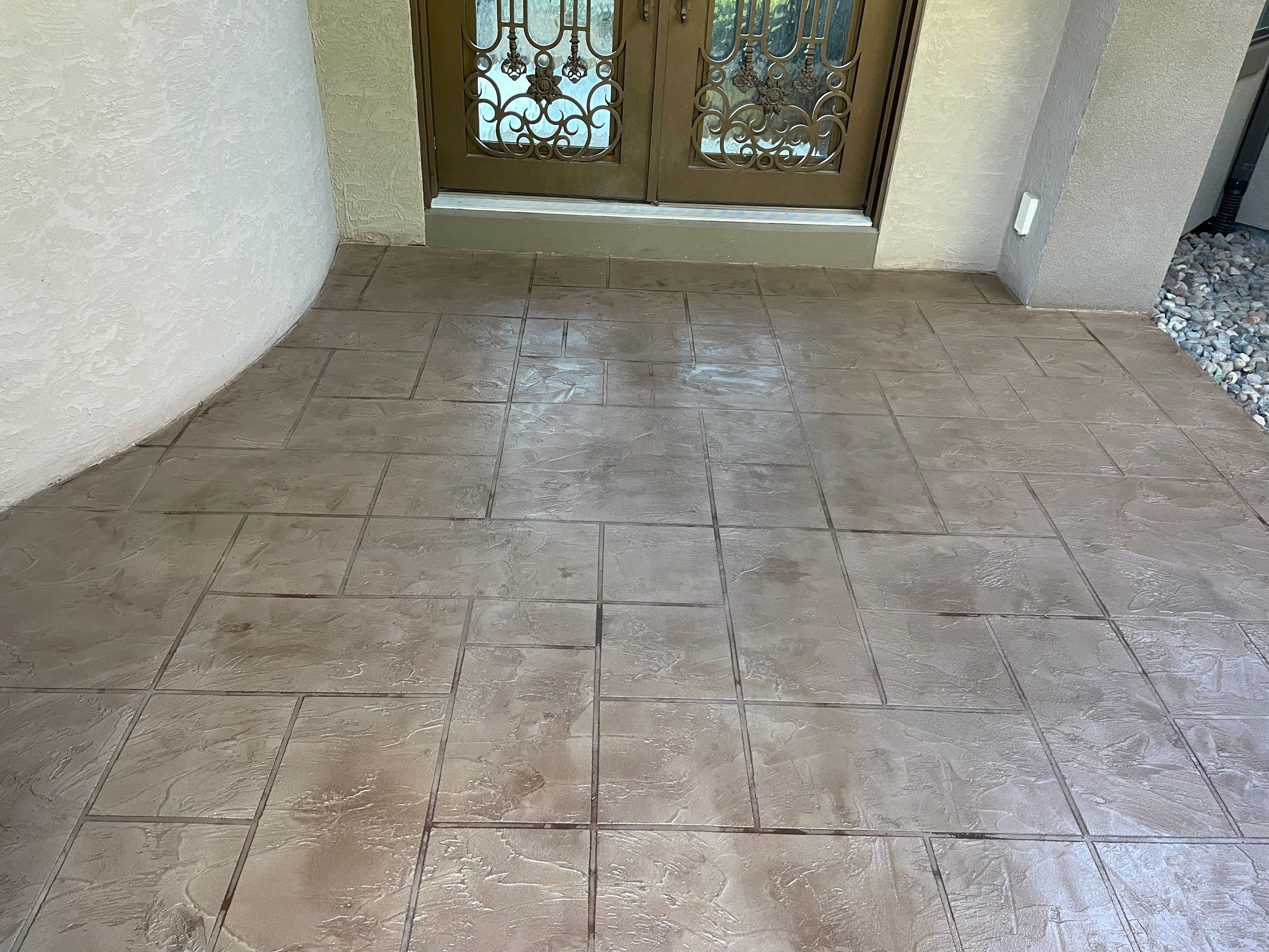 Lake Lotawana -- Front Walkway and Back Patio Tuscan Overlay by Big Red Decorative Concrete, LLC