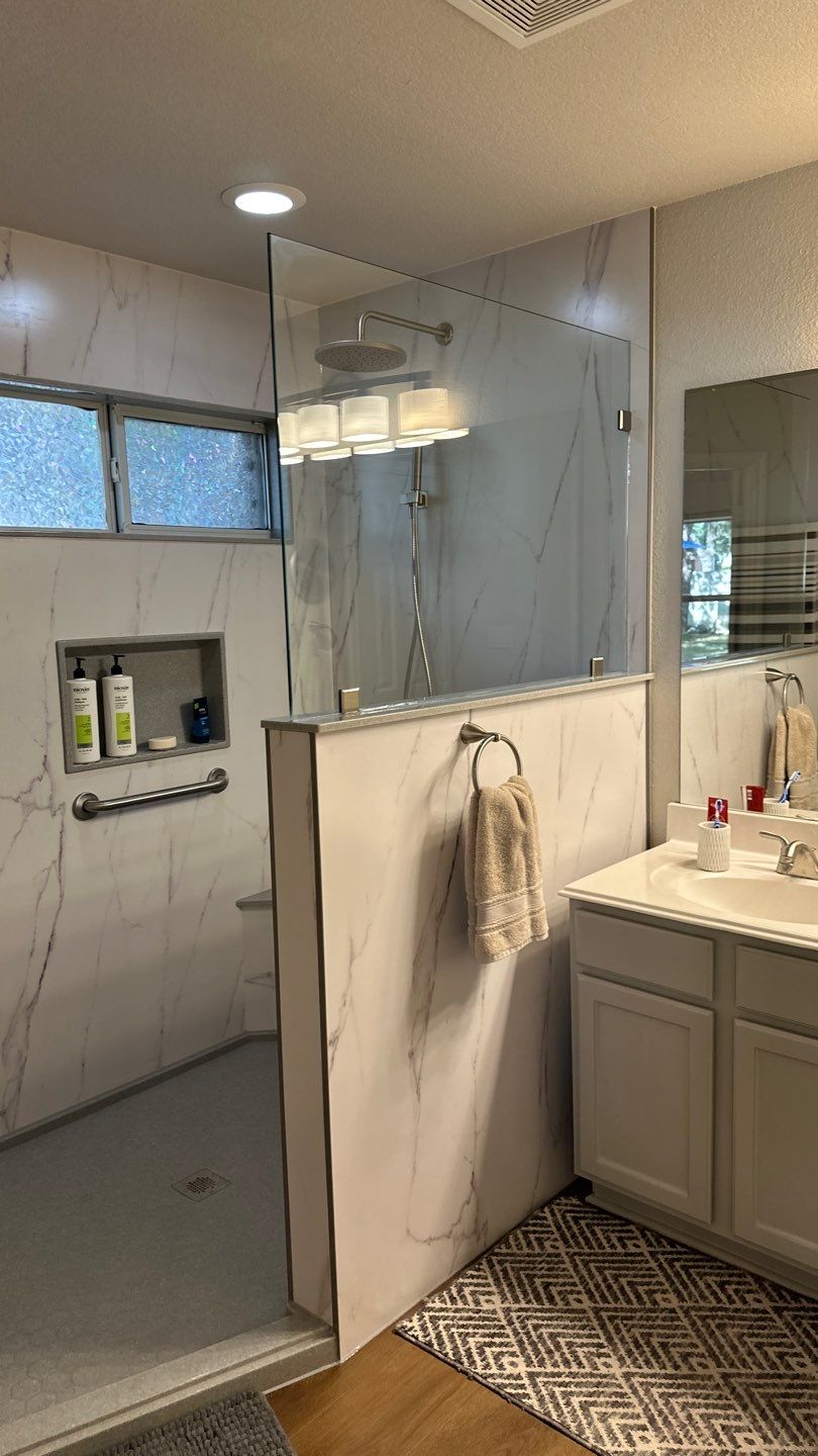 Stone Oak Garden Tub to Walk-In Shower Before and After by Legacy Bath and Kitchen 