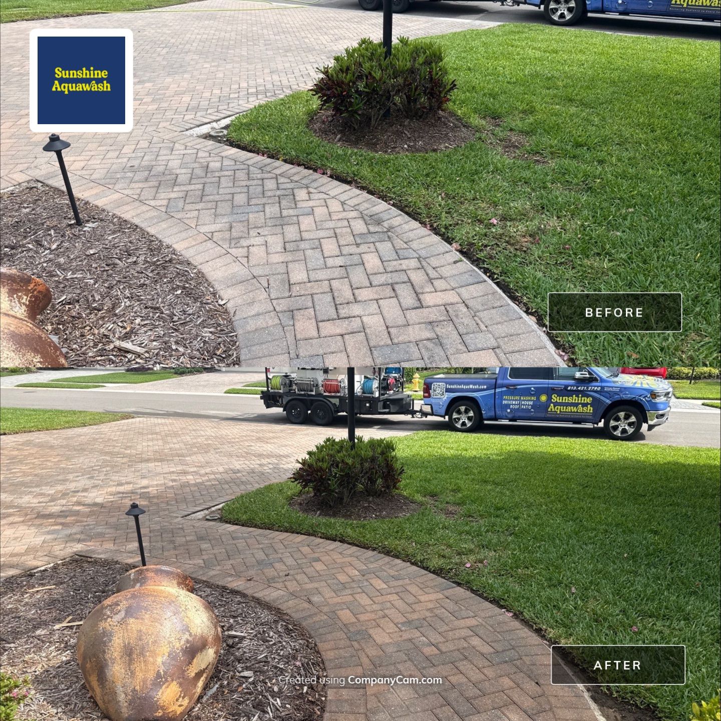 Paver Driveway & Entryway Cleaning in River Wind – Bradenton, FL by Sunshine AquaWash