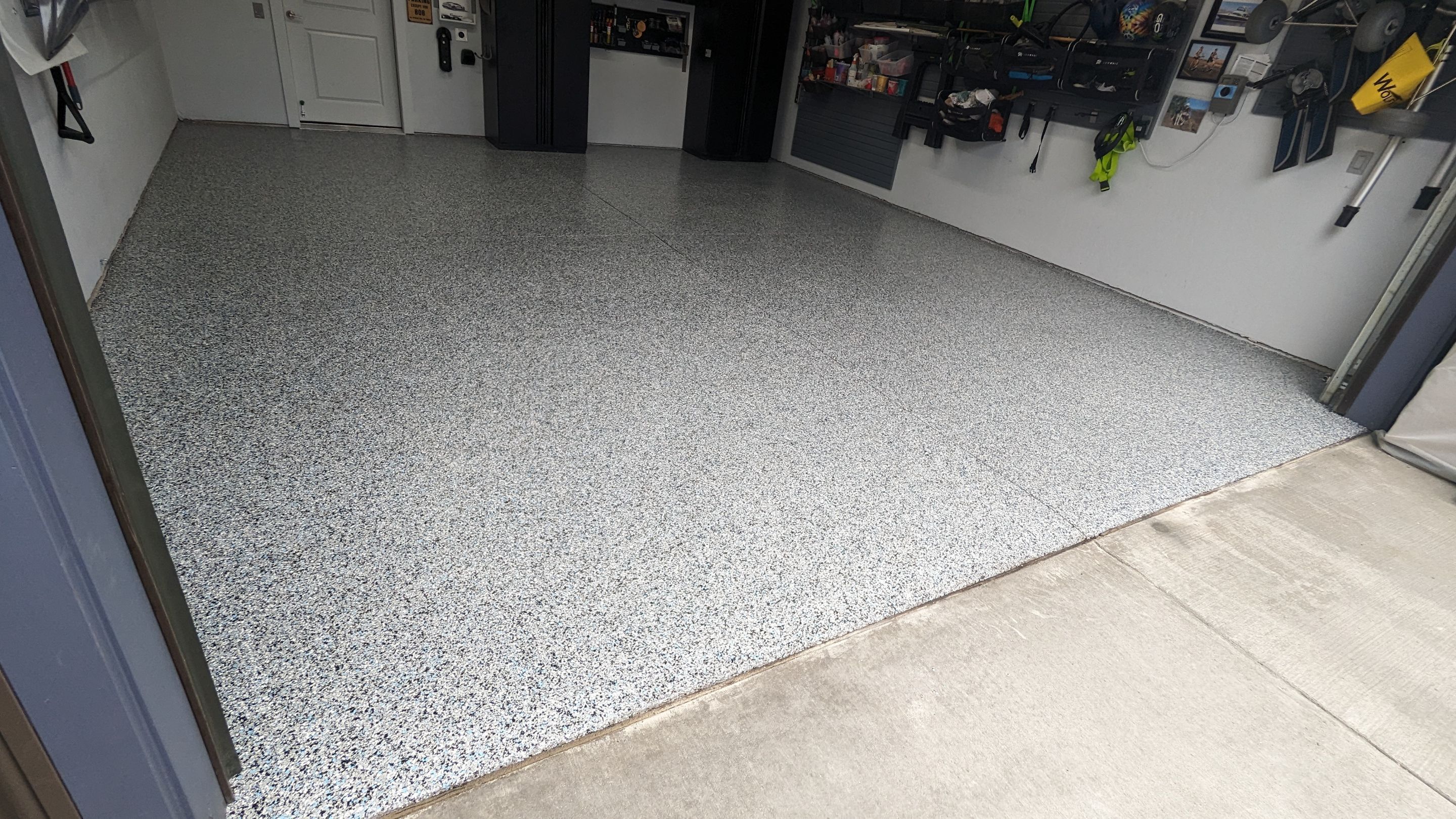 Garage Transformation using Custom domino w/ baby blue by Croc Coatings, LLC