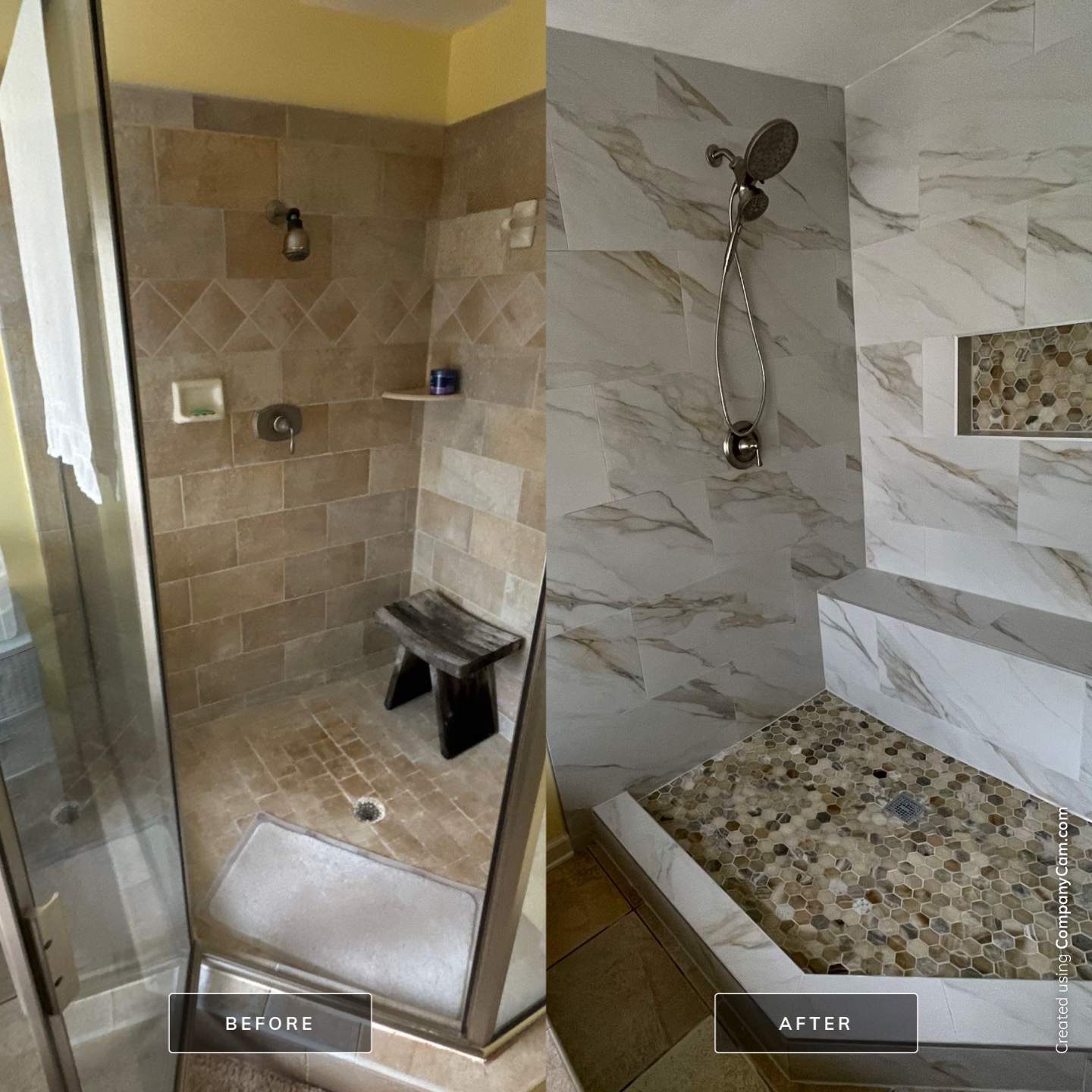 Master bathroom shower renovation, and tile flooring by Prudencio