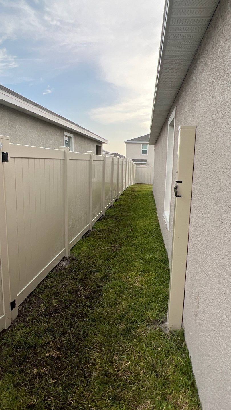 Tan Vinyl Privacy Fence Installation by Asap fence and gates, LLC