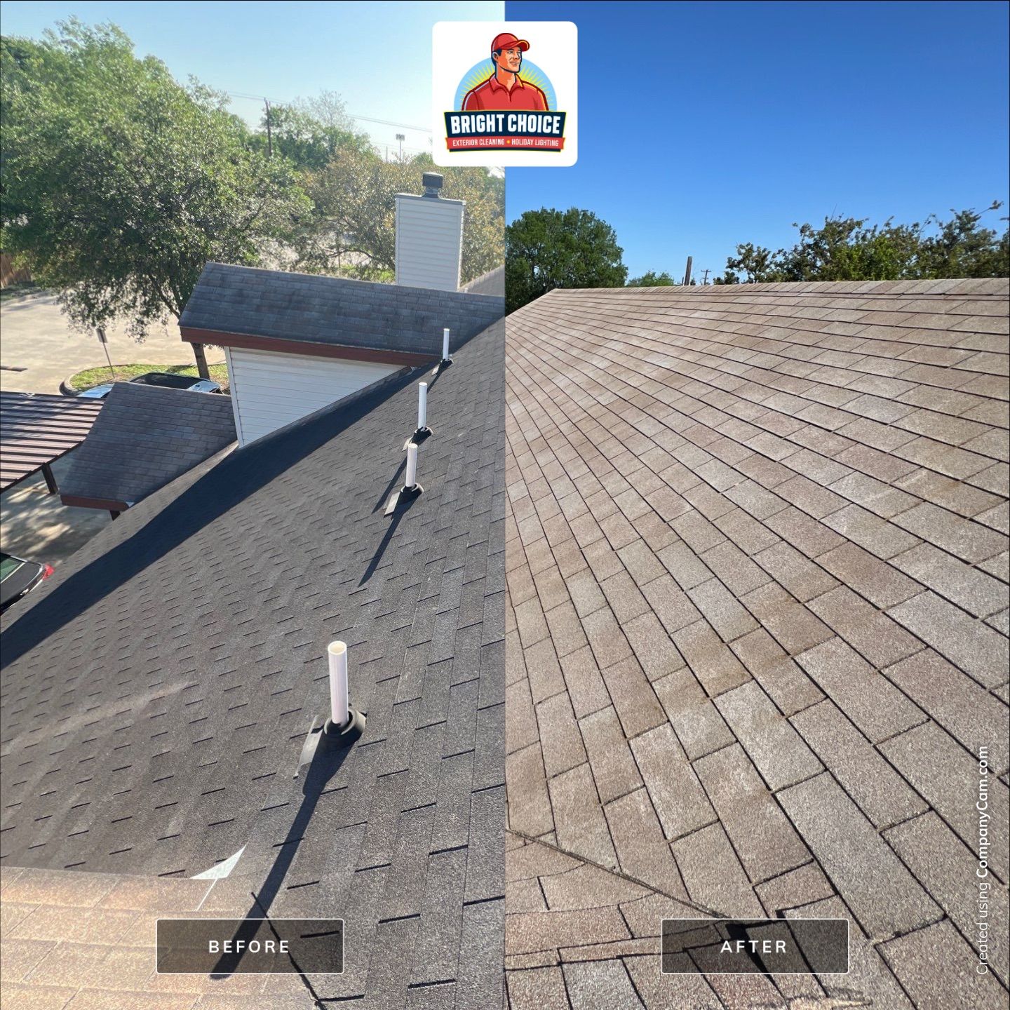 Shingle Roof Washing Project in San Antonio by Bright Choice