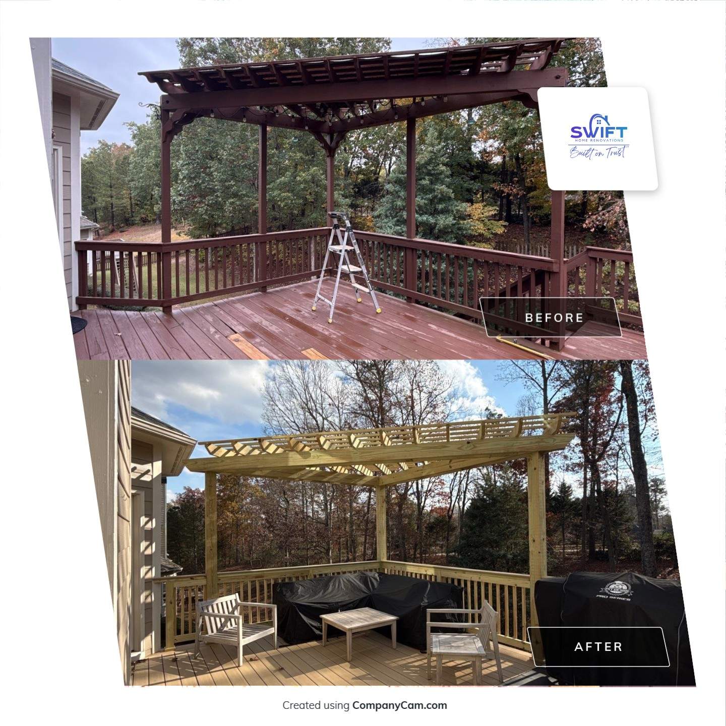 Multi-Level Deck Replacement With Custom Pergola In Woodstock by Swift Home Renovations 