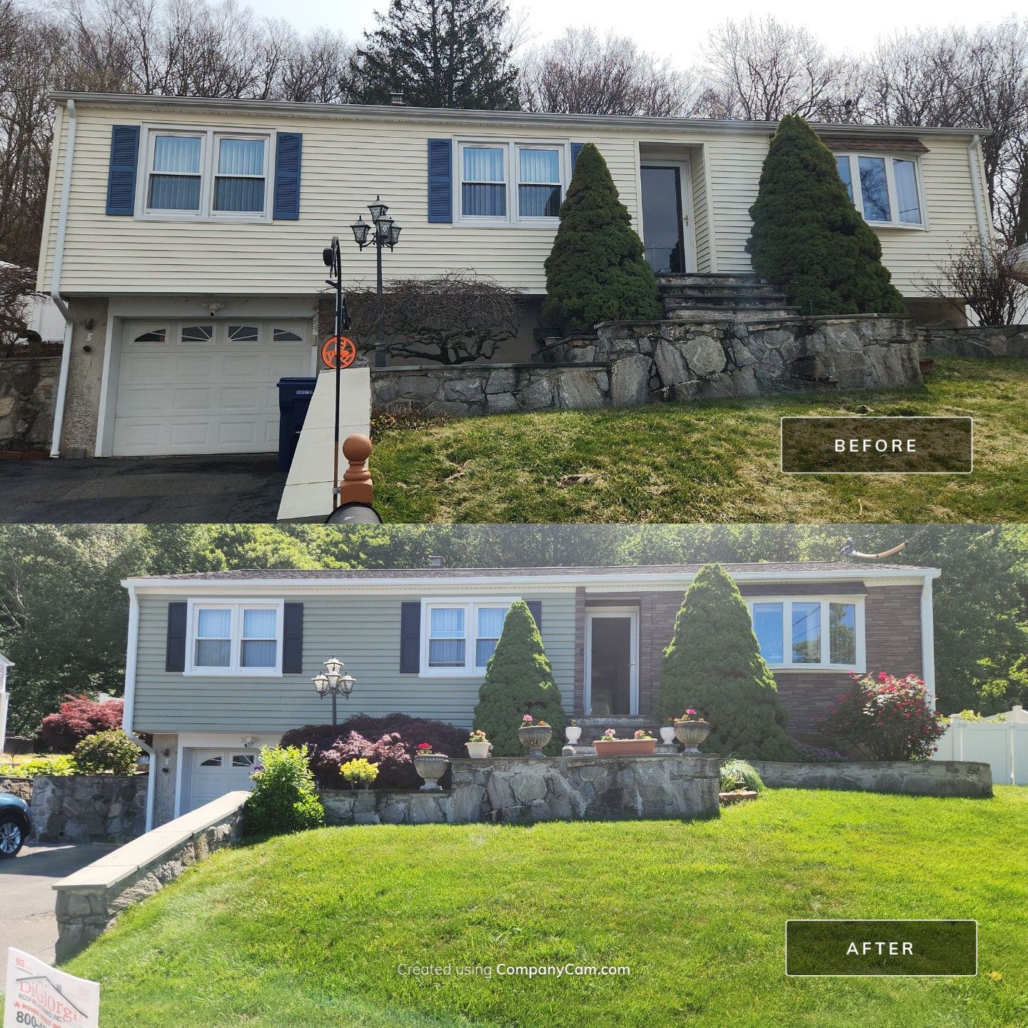 Siding Makeover with Cert. Monogram D/5 Dutchlap, Cypress & Tando Stone Sedona Bluff by DiGiorgi Roofing and Siding Inc