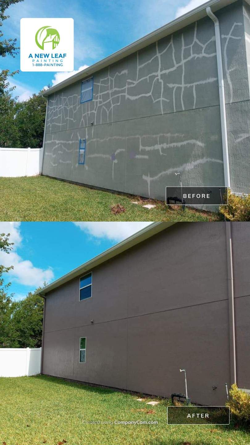 Stucco Repair and Exterior Painting in Jacksonville FL 32223 with Loxon XP and Emerald Rain Refresh by A New Leaf Painting, LLC