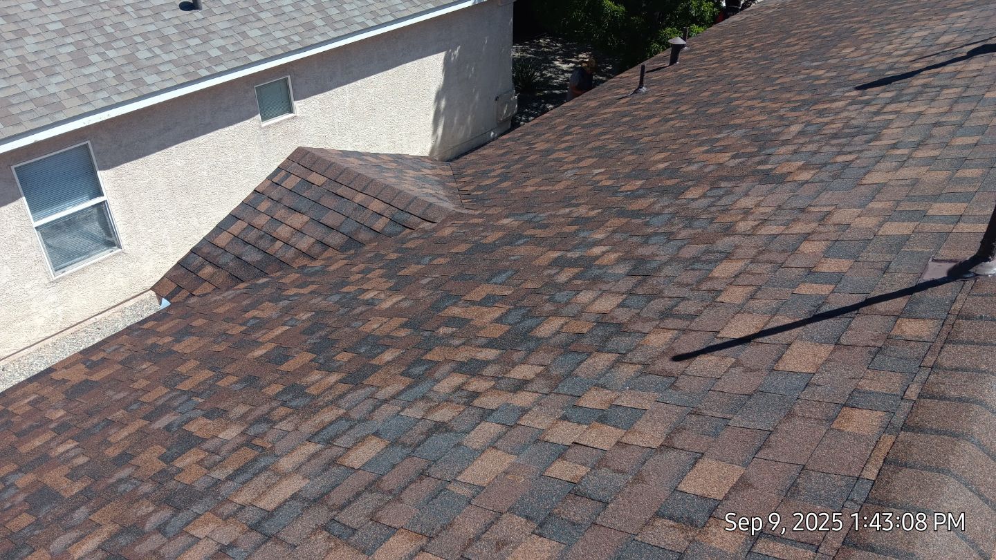 Owens Corning Brownwood Duration shingle roof replacement in Rio Rancho by Doyle Roof Masters Inc