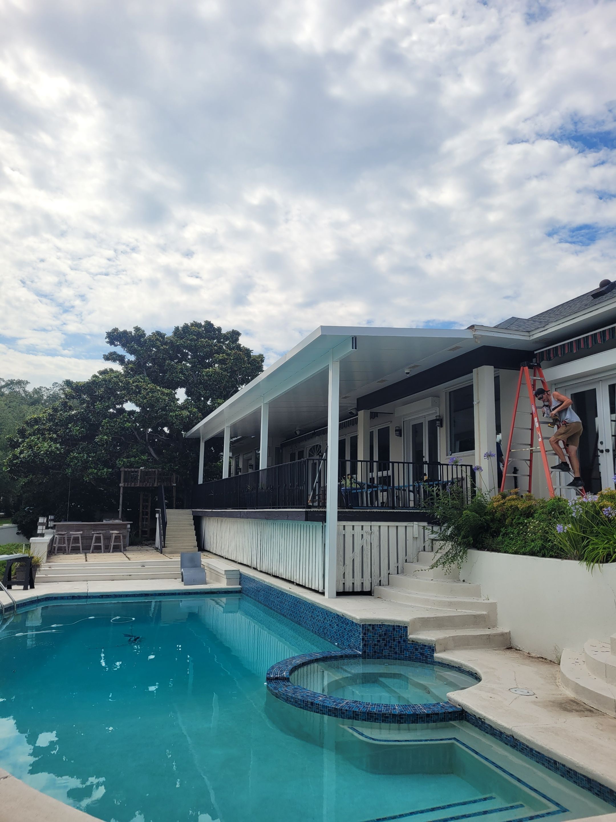 Poolside Colorbeam Patio Cover in Gulf Breeze by Titan Sunrooms