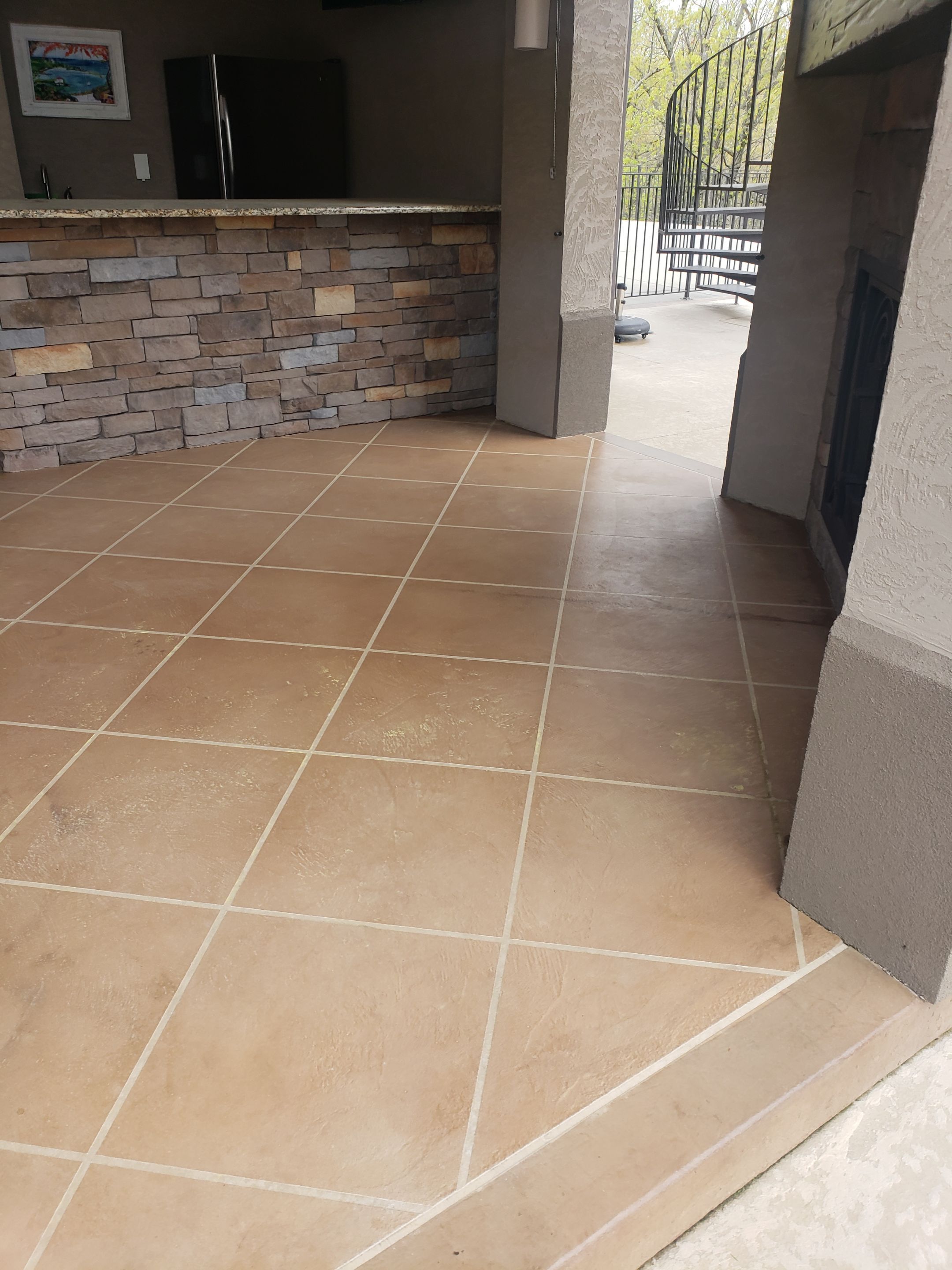 Lake Lotawana -- Front Walkway and Back Patio Tuscan Overlay by Big Red Decorative Concrete, LLC