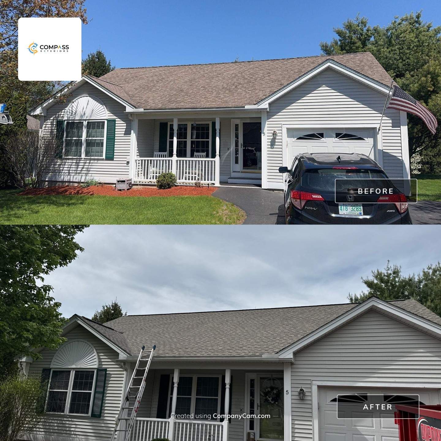 Hudson, NH Roof Replacement with GAF Timberline HDZ Shingles and Grace Ice & Water Shield by Compass exteriors