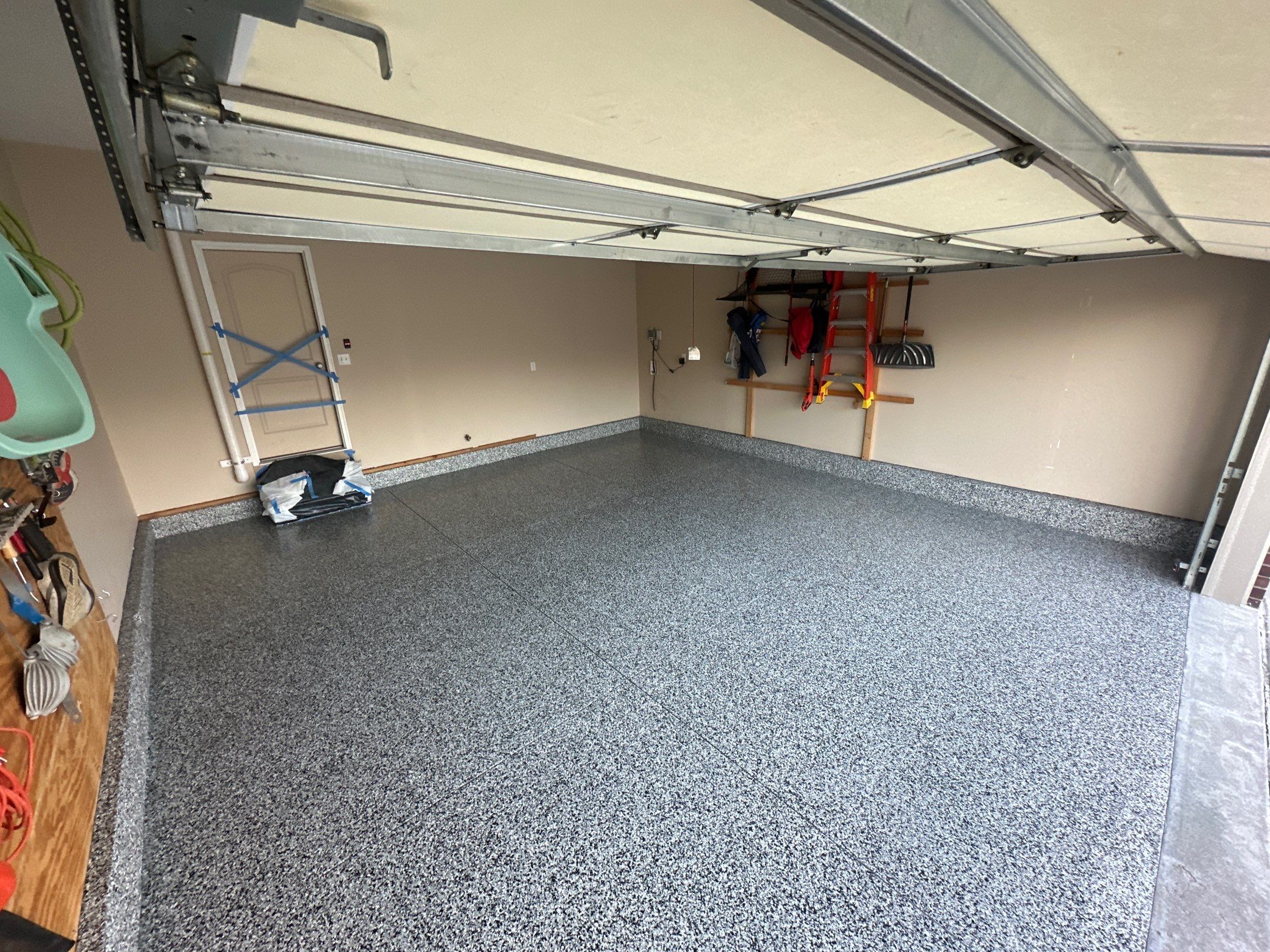 2 Stall Garage - Epoxy with Domino Flake by Goat Coatings