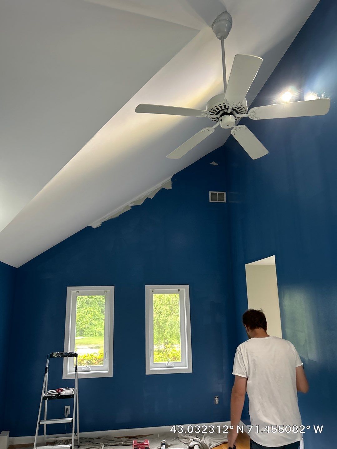 Interior Living Room Painting with Deep Blue Walls in Manchester by The Persnickety Painters
