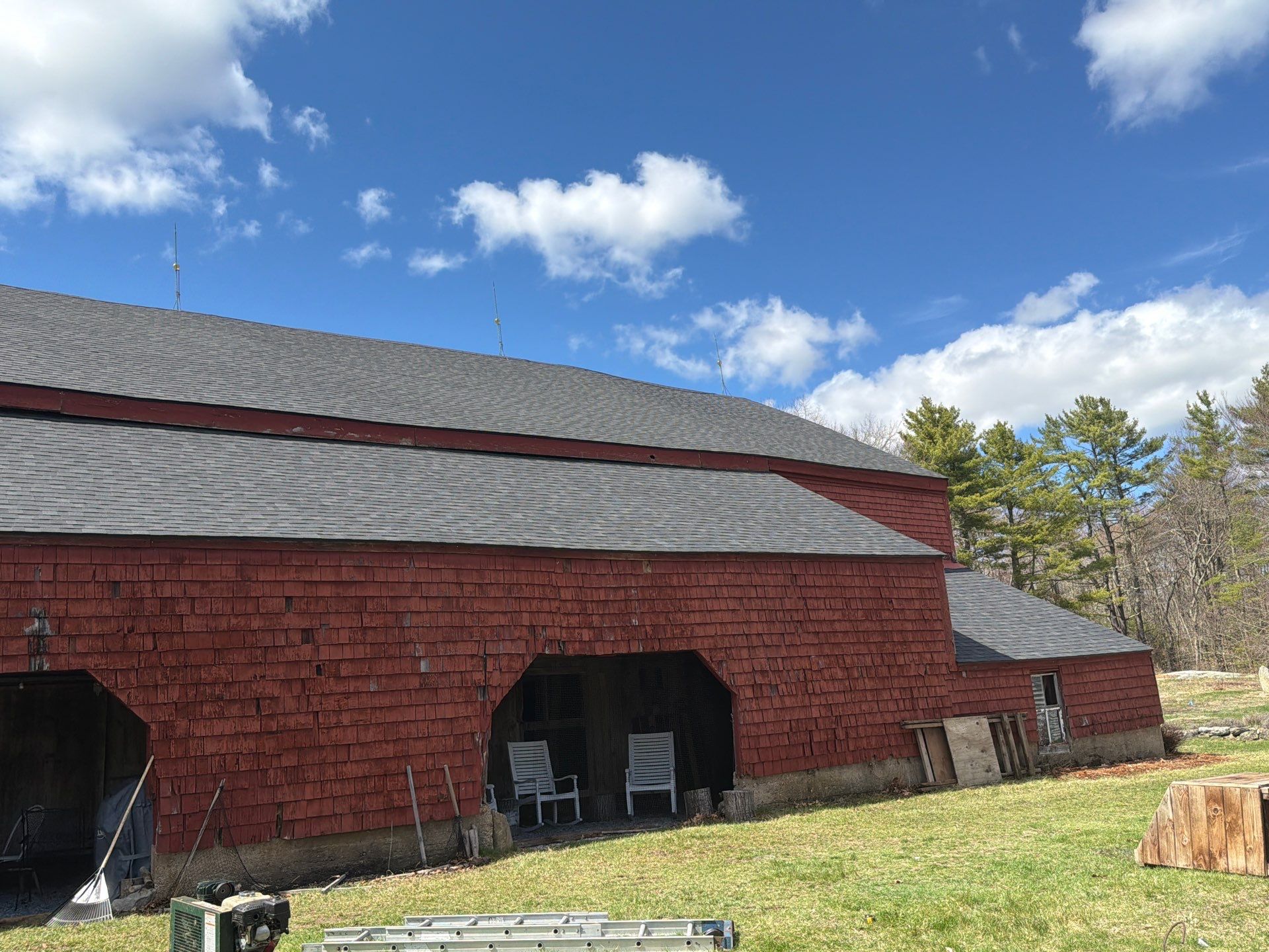 Architectural Shingle Roof Replacement for Red Barn in Falmouth by Tall pine roofing