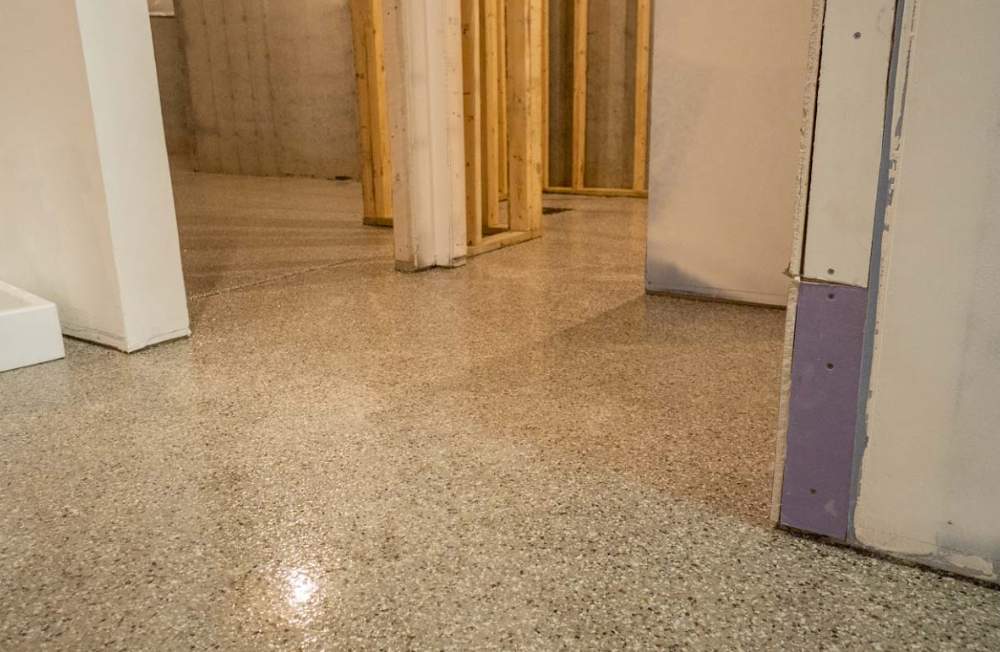 Creekbed Flake Basement Floor Coating by Level 10 Coatings