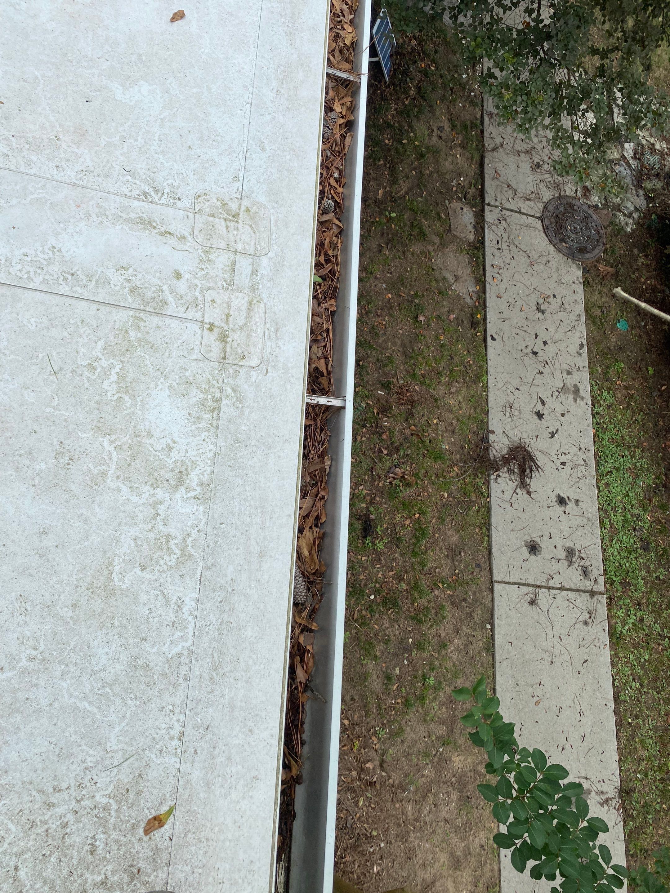 Commercial gutter cleaning Mount Pleasant, SC before photo with filled gutters
