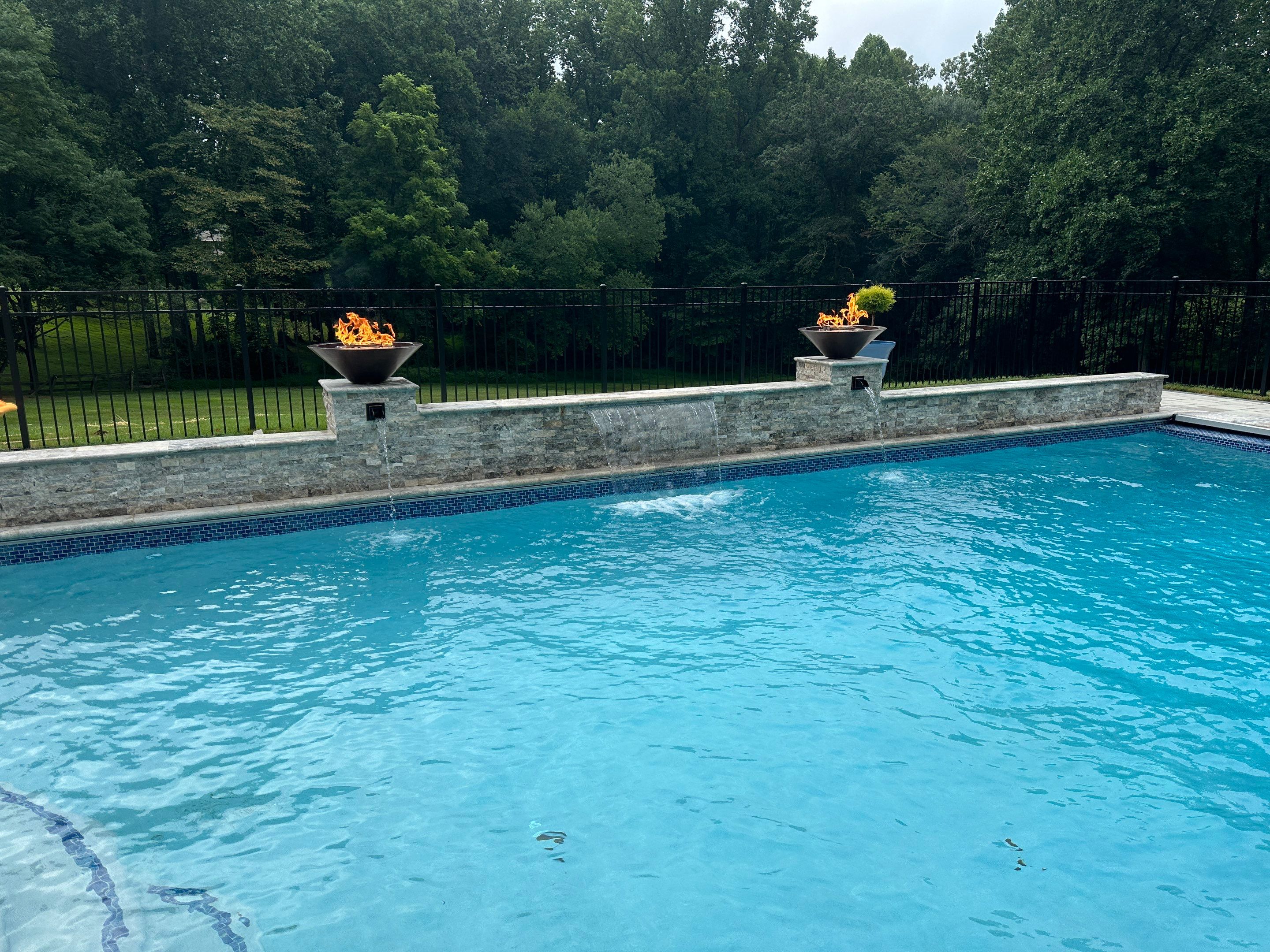 Gunite Pool w/ Spa and Water Features  by Elysium Pools