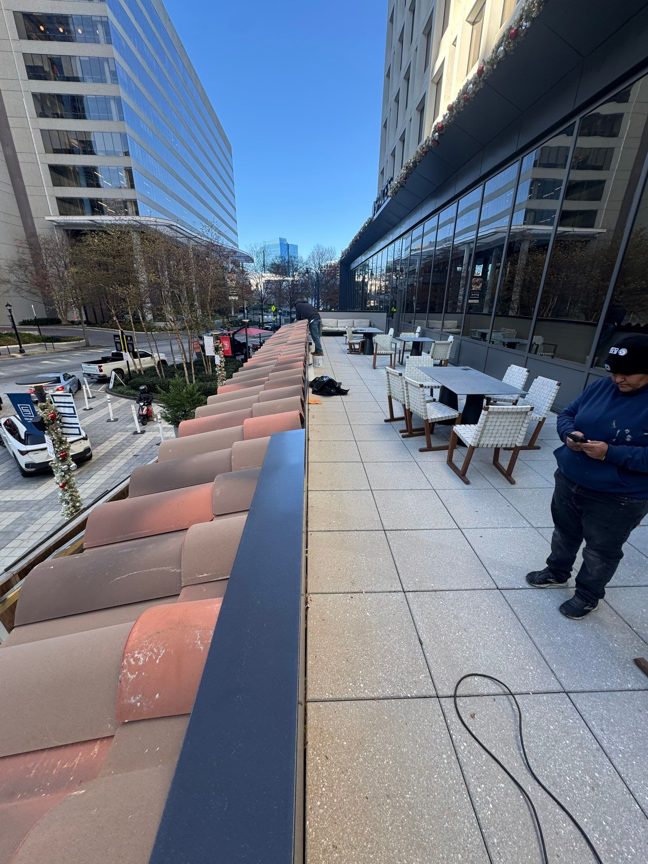 Spanish Tile & TPO Roofing Installation – Cuevacia Restaurant | Colony Square Midtown Atlanta by Mosaic Roofing Company