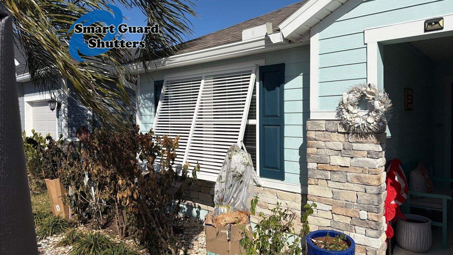 Impact Bahama Shutter in Signal White by Smart Guard Shutters