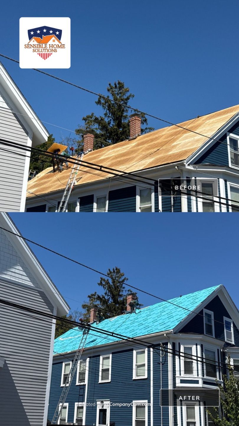 Half Roof Replacement for Solar Installation – Townhouse with New Plywood Decking by Sensible Home Solutions