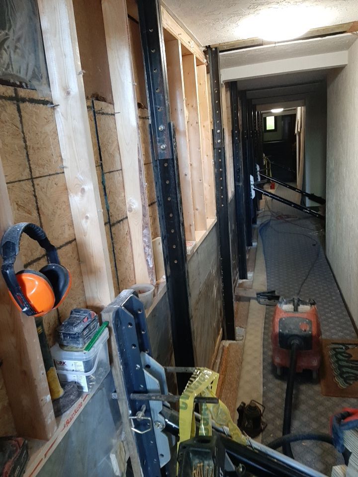 Exterior Deep Waterproofing System with Wall Push Back and Steel Beams Reinforcement by Toledo Basement Repair