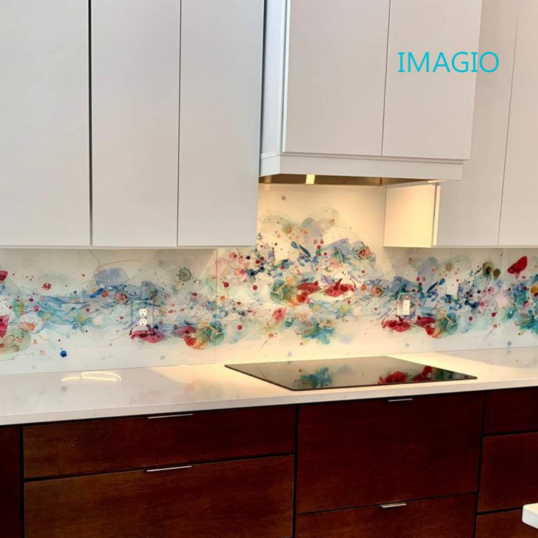 Kitchen Remodel using IMAGIO Solid Glass Backsplash by Rocco Pisto by IMAGIO