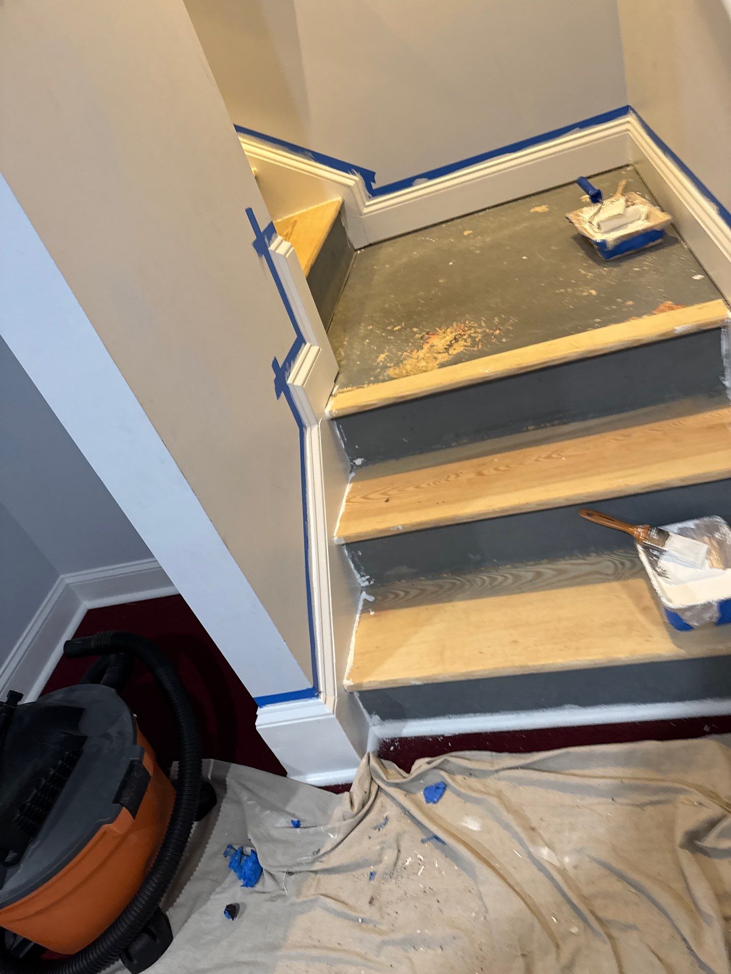 Stairway Installation using t vinyl stair tread and reversibleriser by La Bendicion Contruction Llc