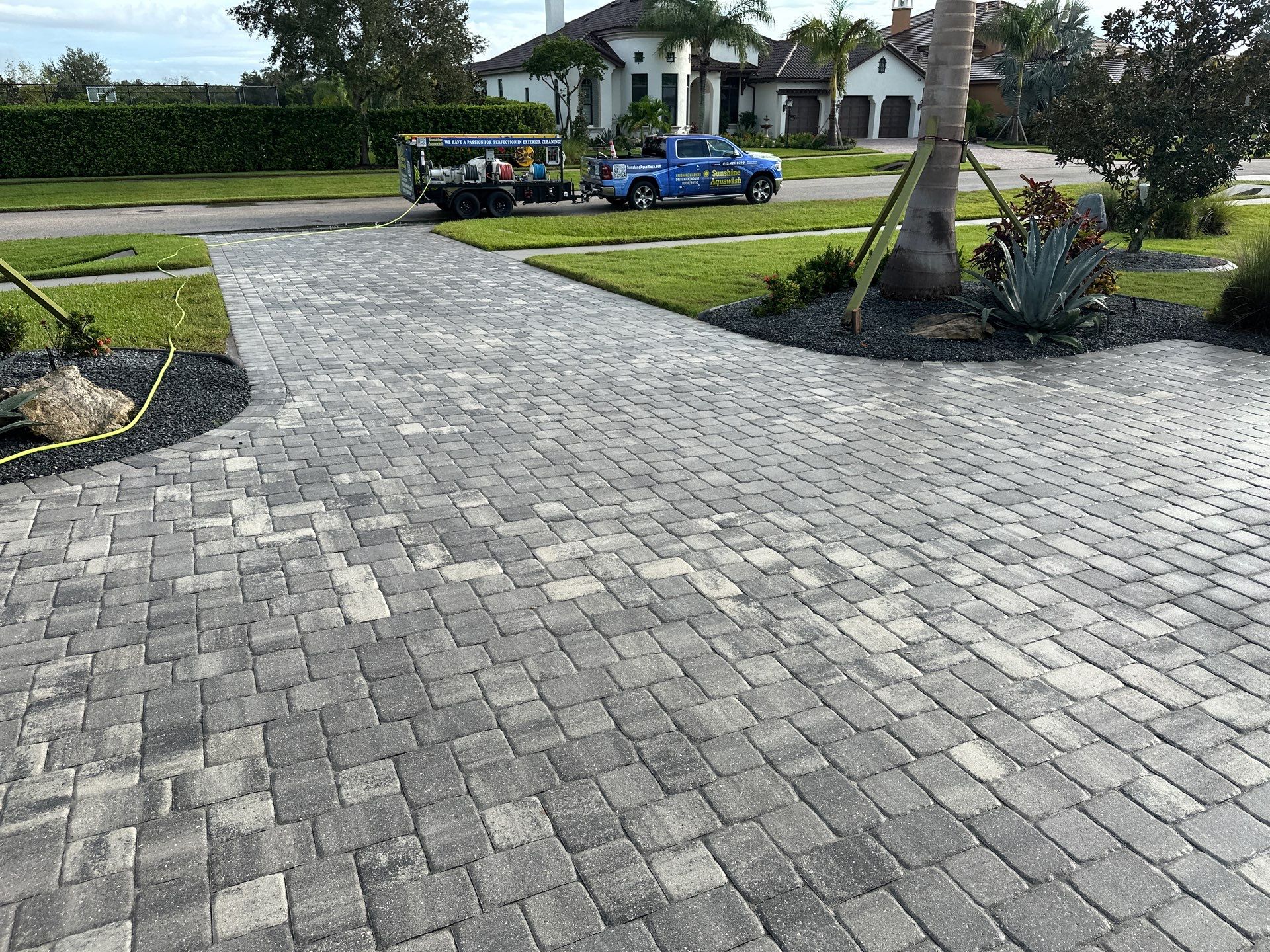 Paver Driveway, Sidewalk, and Culvert Cleaning in Winding River Community, Bradenton, FL by Sunshine AquaWash