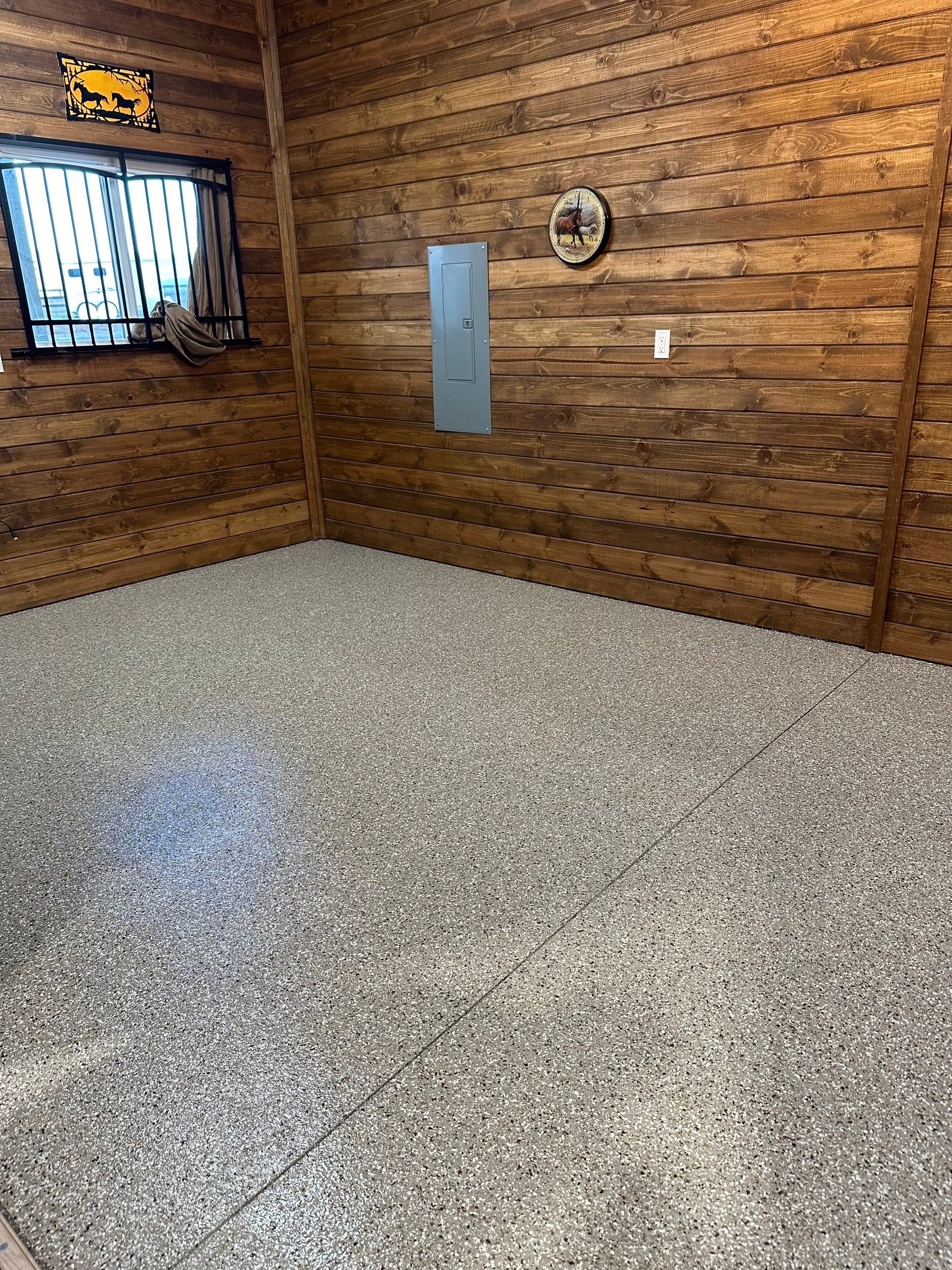 Tack Room TransFLOORmation using Pebble Beach by Croc Coatings, LLC