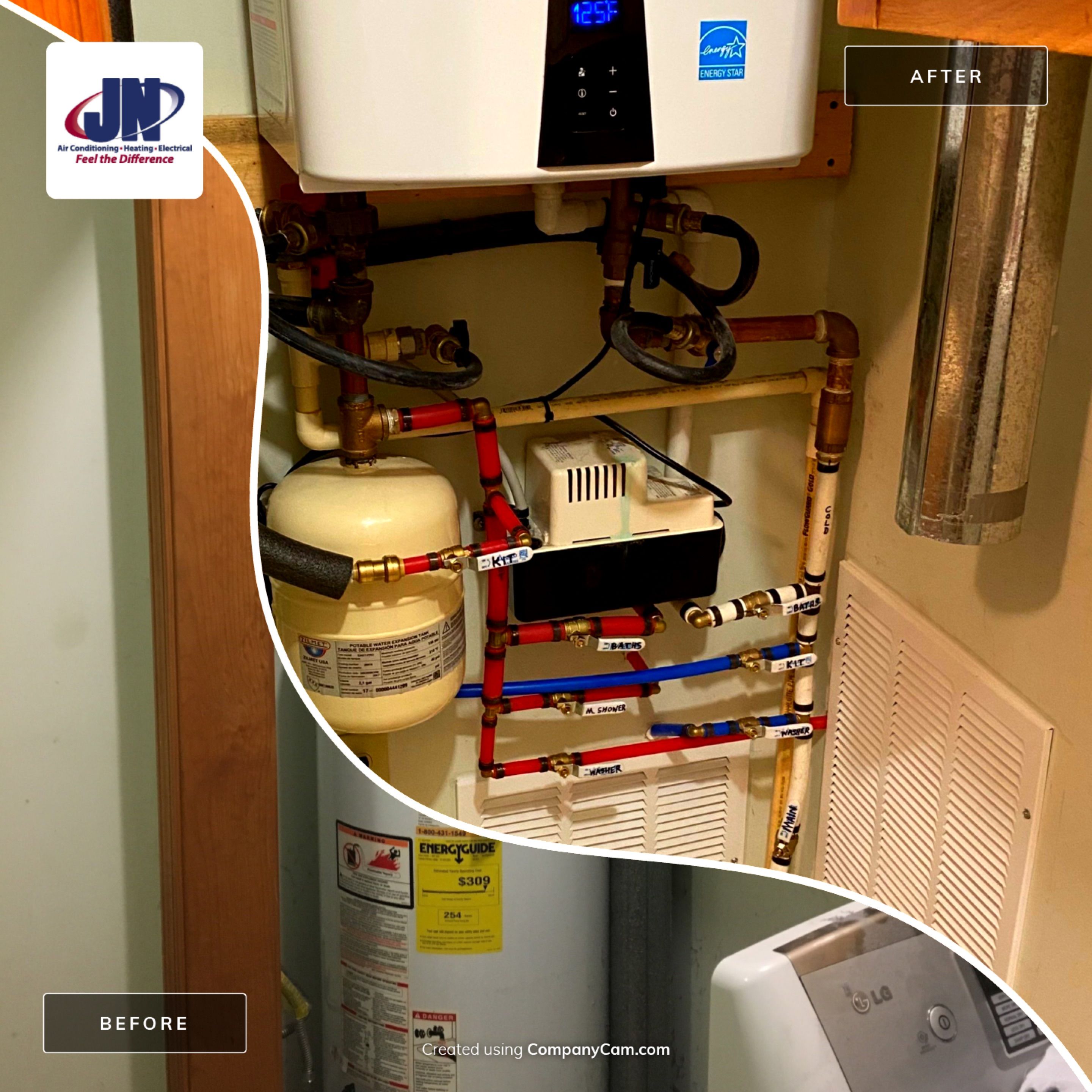 Water Heater Installation using Navien Tankless High Efficiency Gas Water Heater by JN Electrical Temperature Control, Inc.