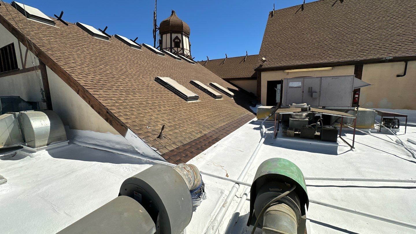 Spray foam and coatings using General Coatings acrylic coatings and spray foam by Straight Edge Roofing Inc
