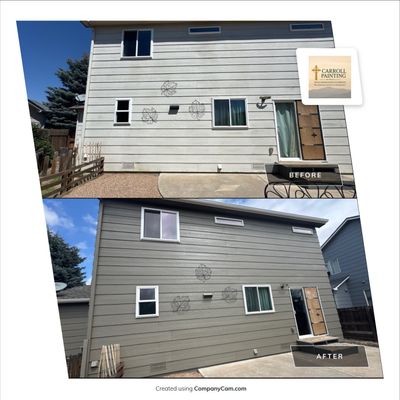 Exterior siding and trim paint on significantly sun damaged home. 