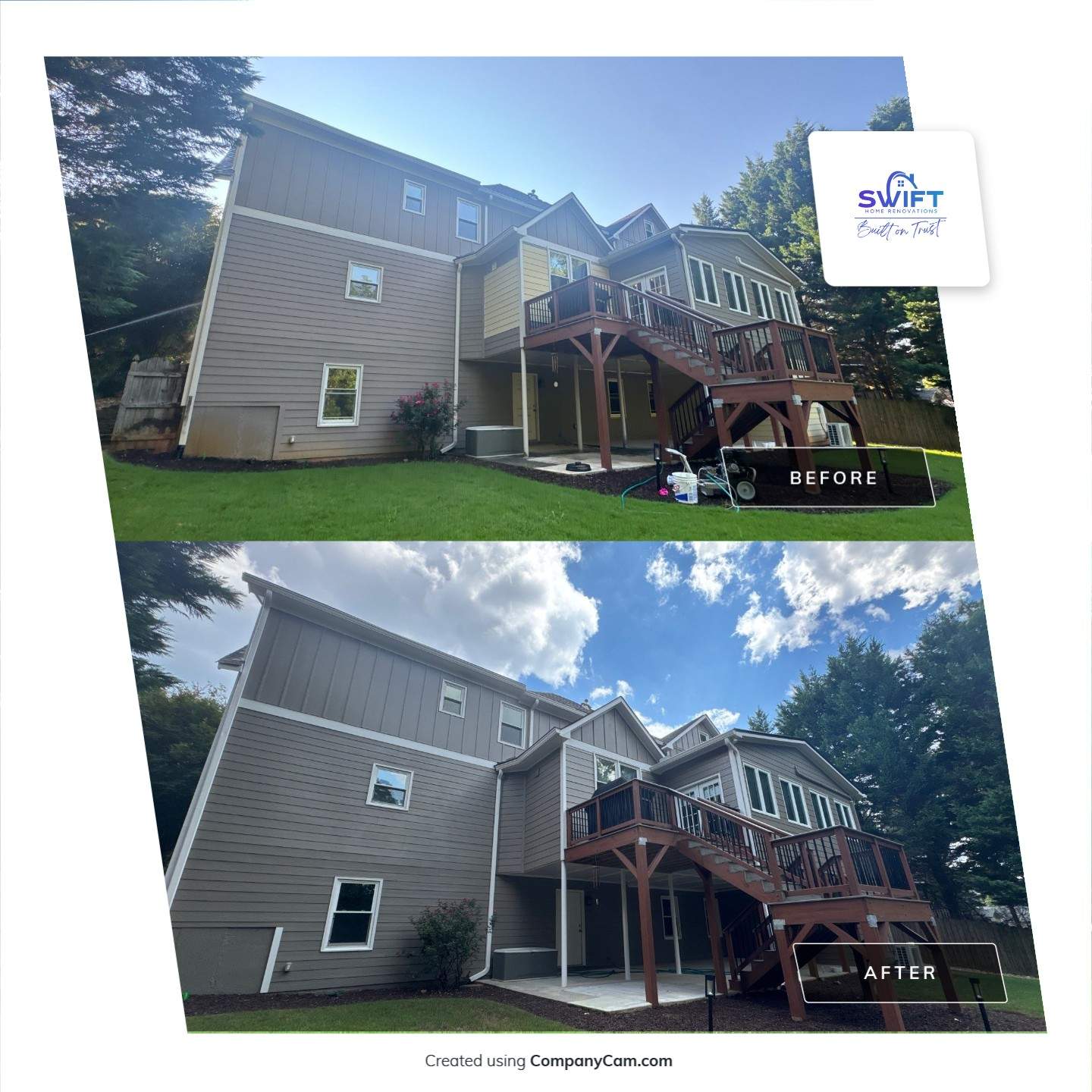 Exterior Modernization Featuring New Siding and Custom Wood Portico by Swift Home Renovations