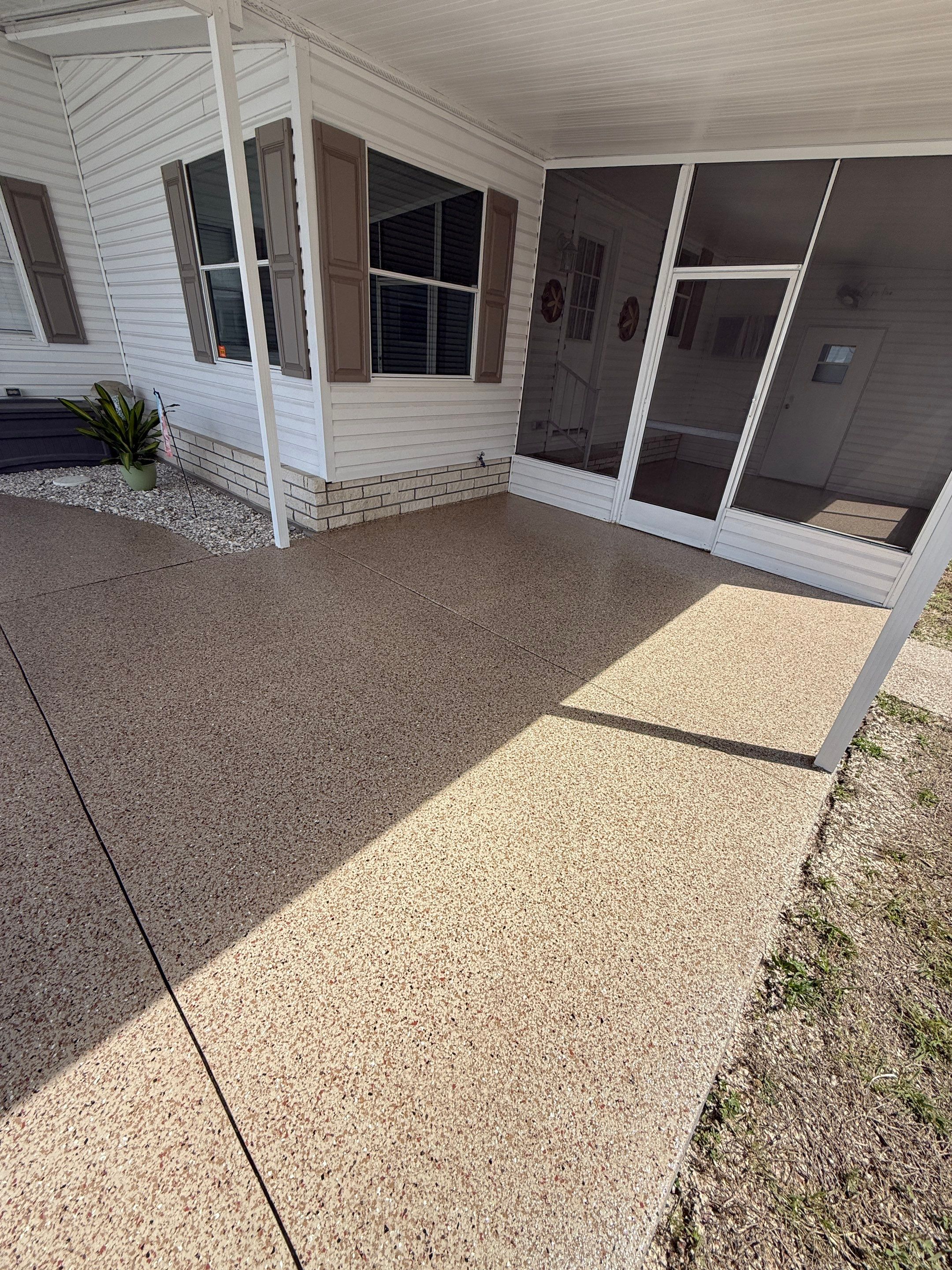Patio Concrete Coating Using Pecan Flake by Performance Floors & Coating